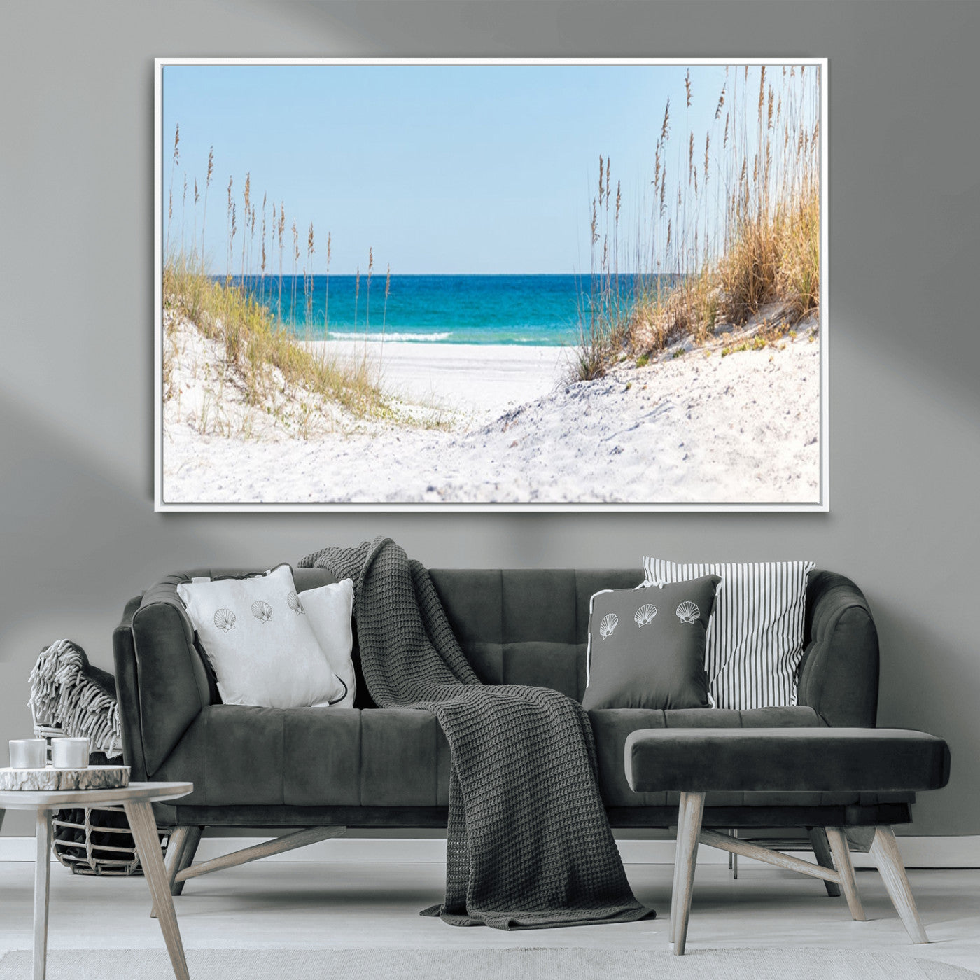 MGV-FC-36X24 - Serene Coastal Dune Path with Ocean View, 3-Panel Beach Canvas Wall Art, Tranquil Seascape Giclee Print, Gallery Wrap, Perfect for Coastal Home Decor