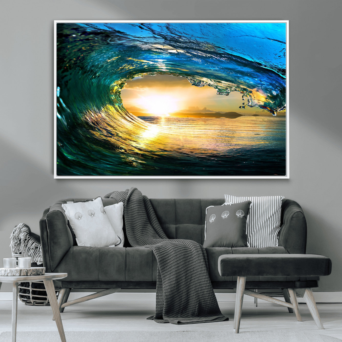 MGV-FC-36X24 - Ocean Wave at Sunset Canvas Art, Large Wall Print of Vibrant Water Waves, Coastal Art for Living Room and Dining Room