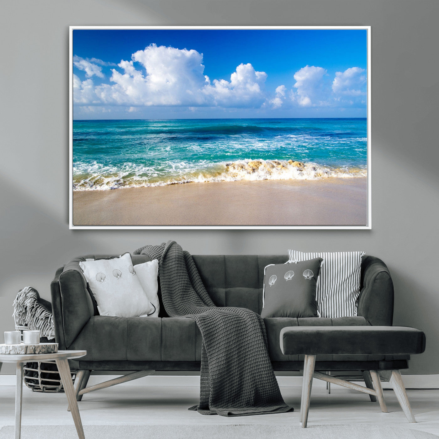 MGV-FC-36X24 - Tropical Beach 3-Panel Canvas Wall Art – Serene Ocean Waves and Blue Sky – Giclée Print for Living Room, Office, or Bedroom Coastal Decor