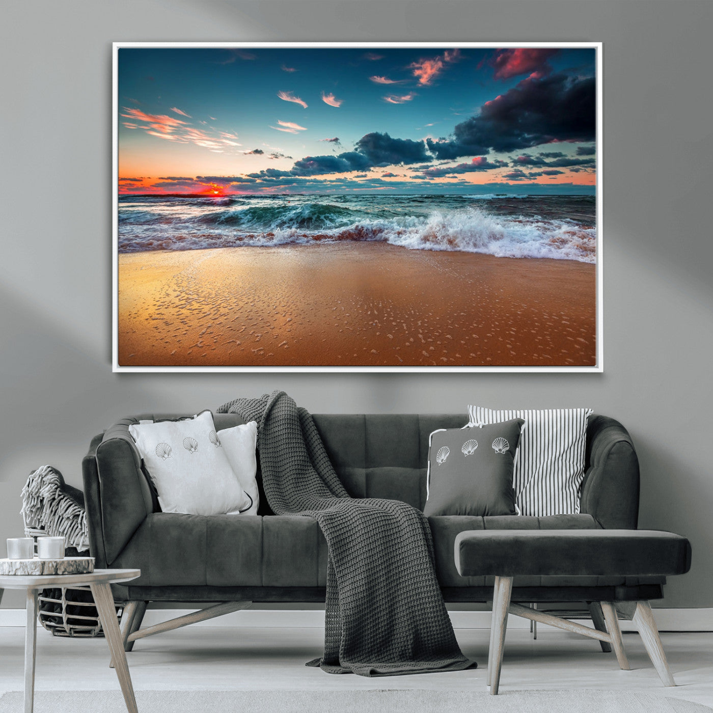 MGV-FC-36X24 - Sunset on Beach Wall Art Ocean Beach Canvas Print