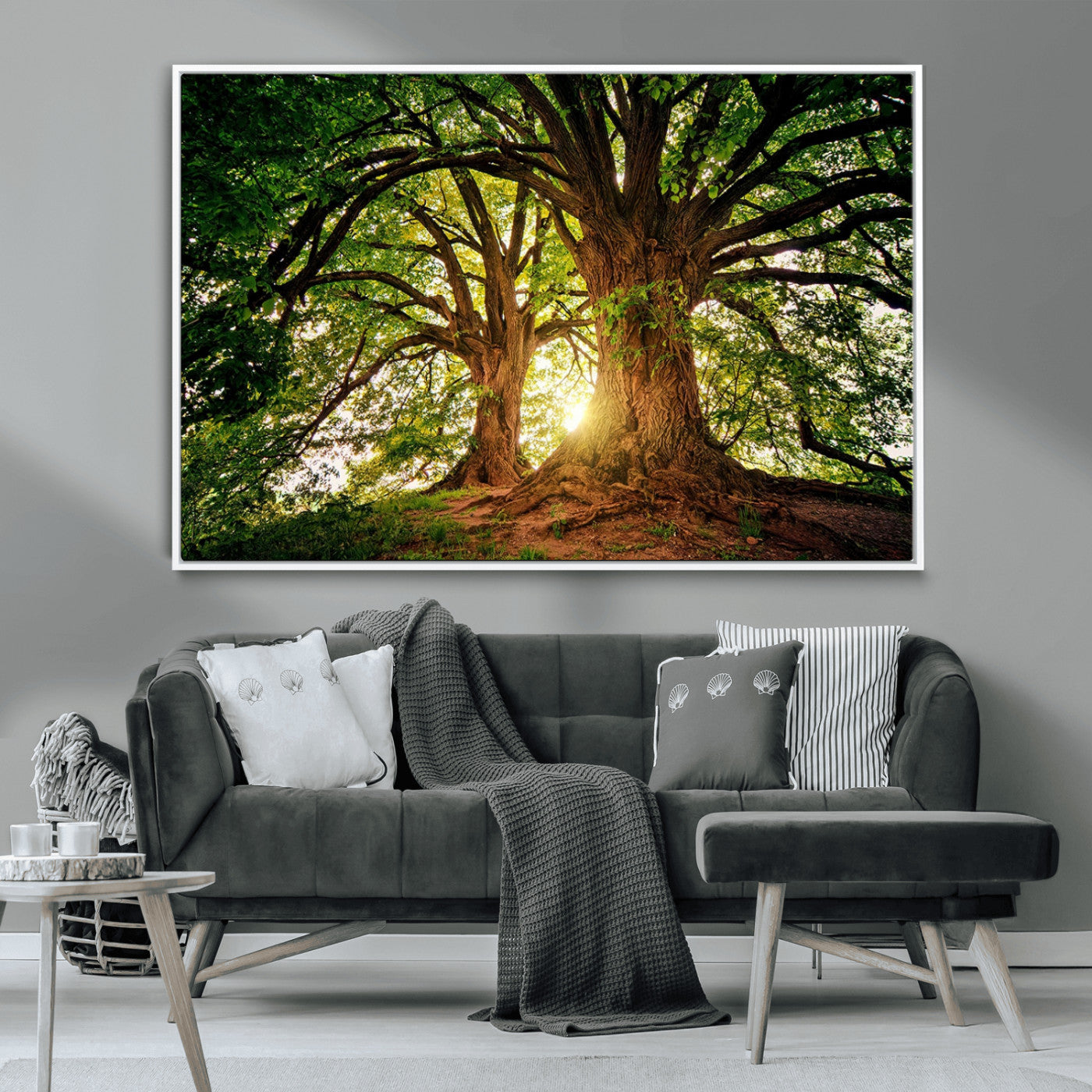 MGV-FC-36X24 - Majestic Ancient Tree Wall Art, Nature-Inspired Canvas Print, Woodland Art, Tree of Life Artwork, Sunlit Forest, Giclee Nature Print