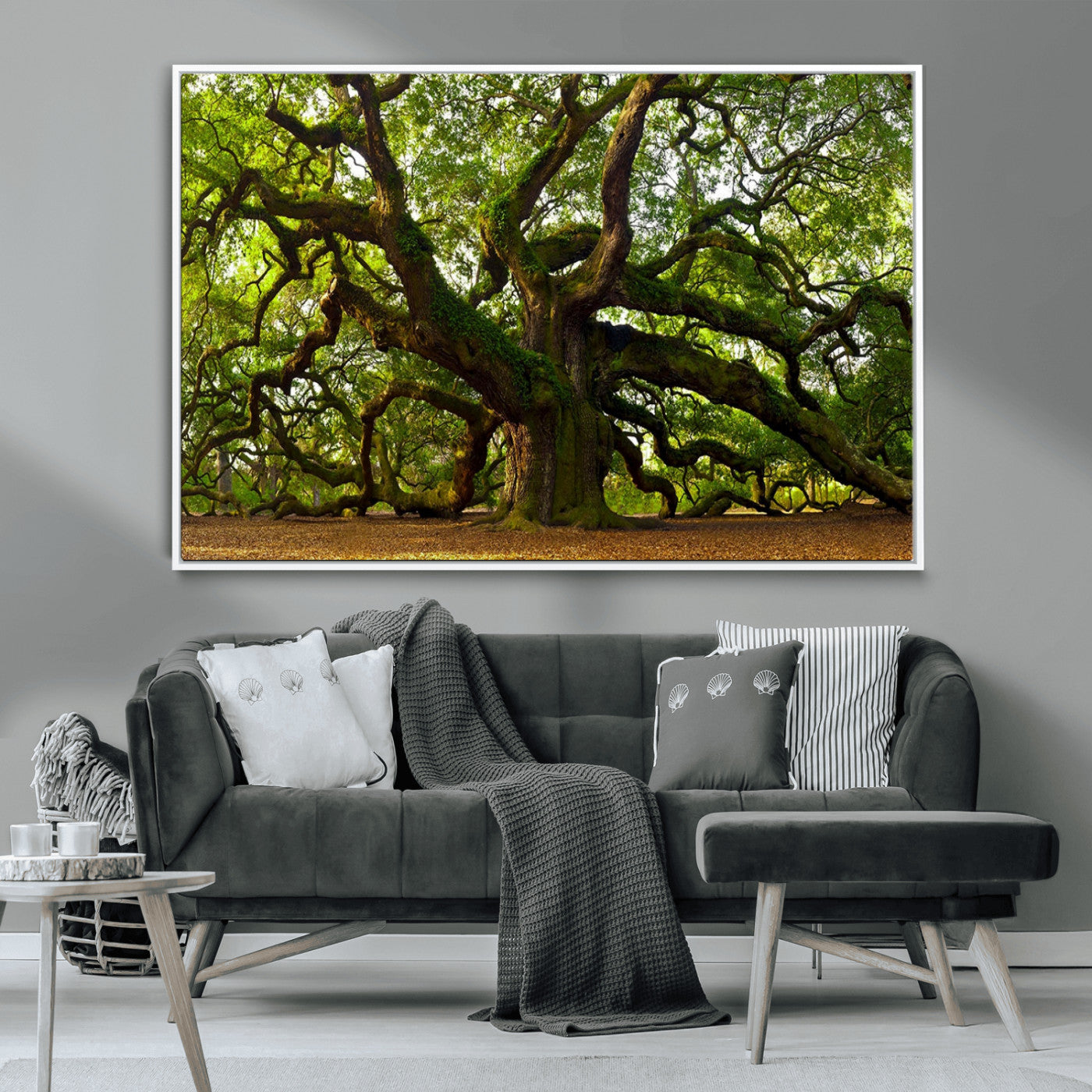 MGV-FC-36X24 - Angel Oak Tree Wall Art Canvas Print | Forest Tree Nature Photography Print on Canvas | Large Triptych Art for Living Room or Office Decor