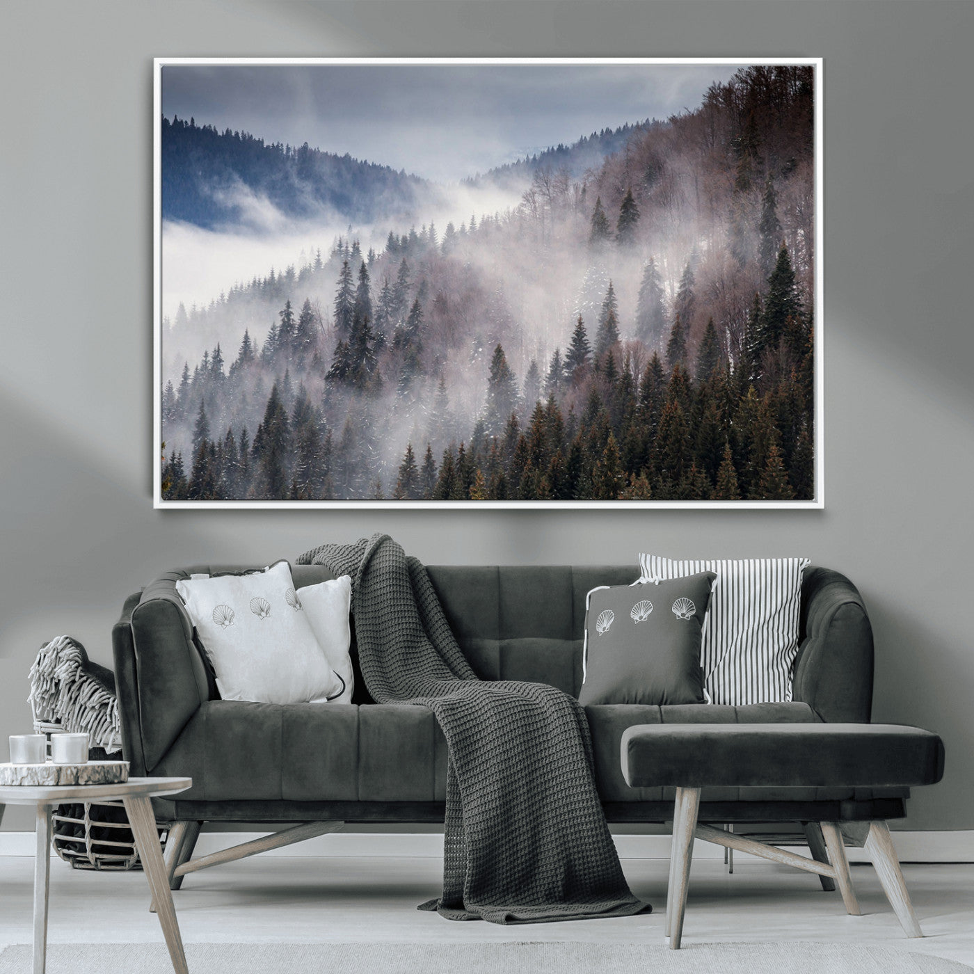 MGV-FC-36X24 - Beautiful Rising Fog in Winter Mountain Landscape - Framed Rising Fog in Winter Mountain Canvas