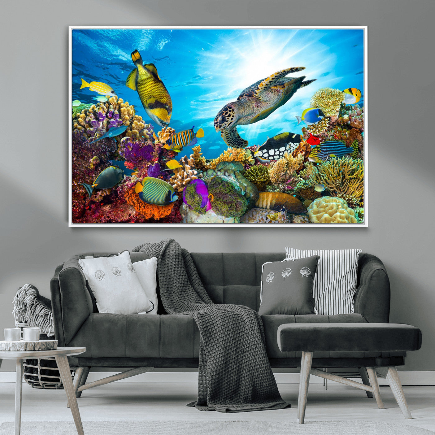 MGV-FC-36X24 - Sea Turtle Coral Reef Wall Art Print – Colorful Underwater Canvas Print – Tropical Ocean Marine Life Artwork – Perfect for Coastal Home Decor