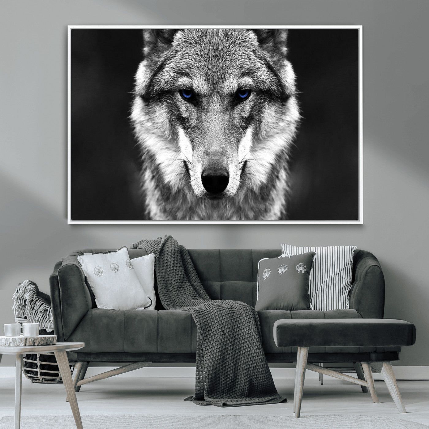 MGV-FC-36X24 - Black and White Wild Wolf Wall Art Canvas Print