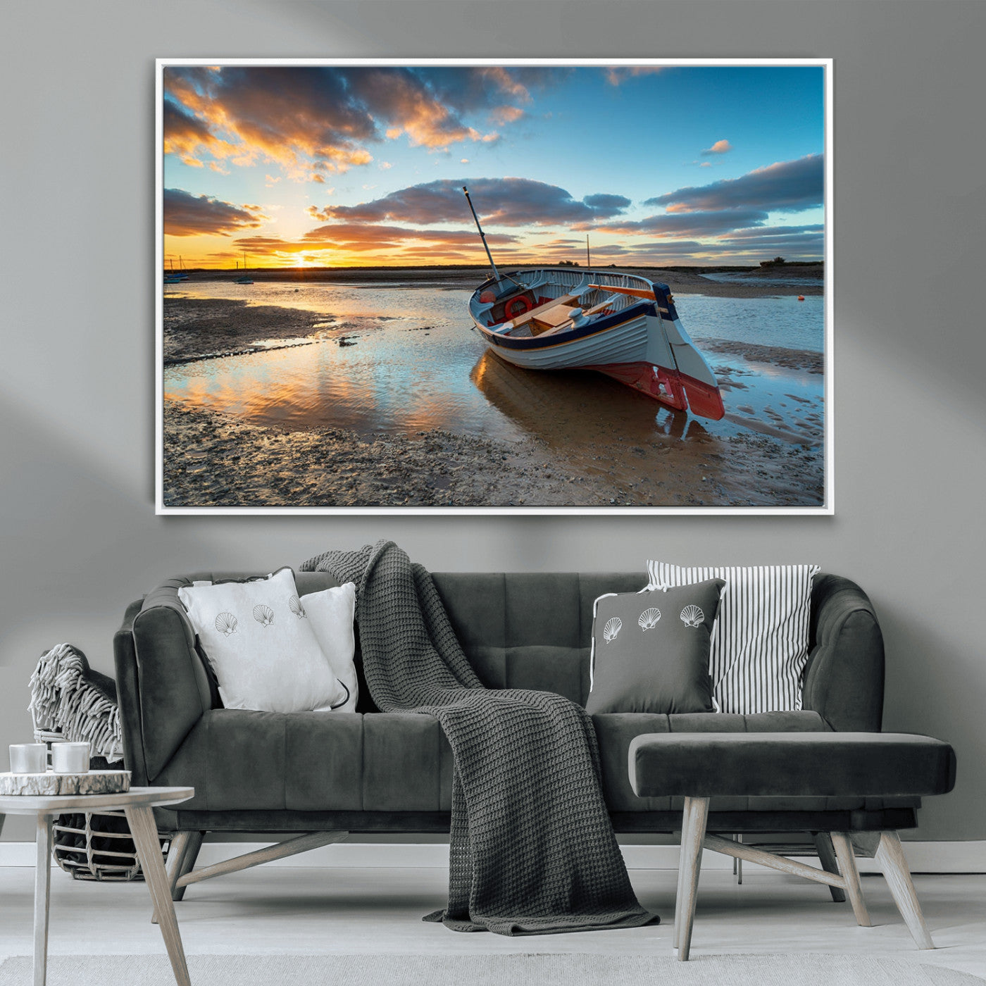 MGV-FC-36X24 - Small Boat At The Beach Sunset Wall Art, Boat Sunset Wall Art Canvas Print