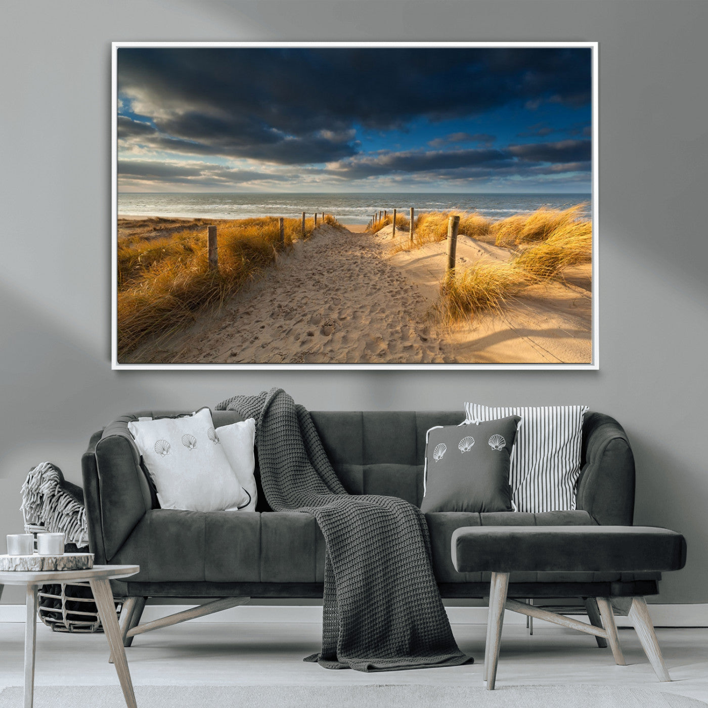 MGV-FC-36X24 - Ocean Beach Dark Clouds Wall Art Canvas Print