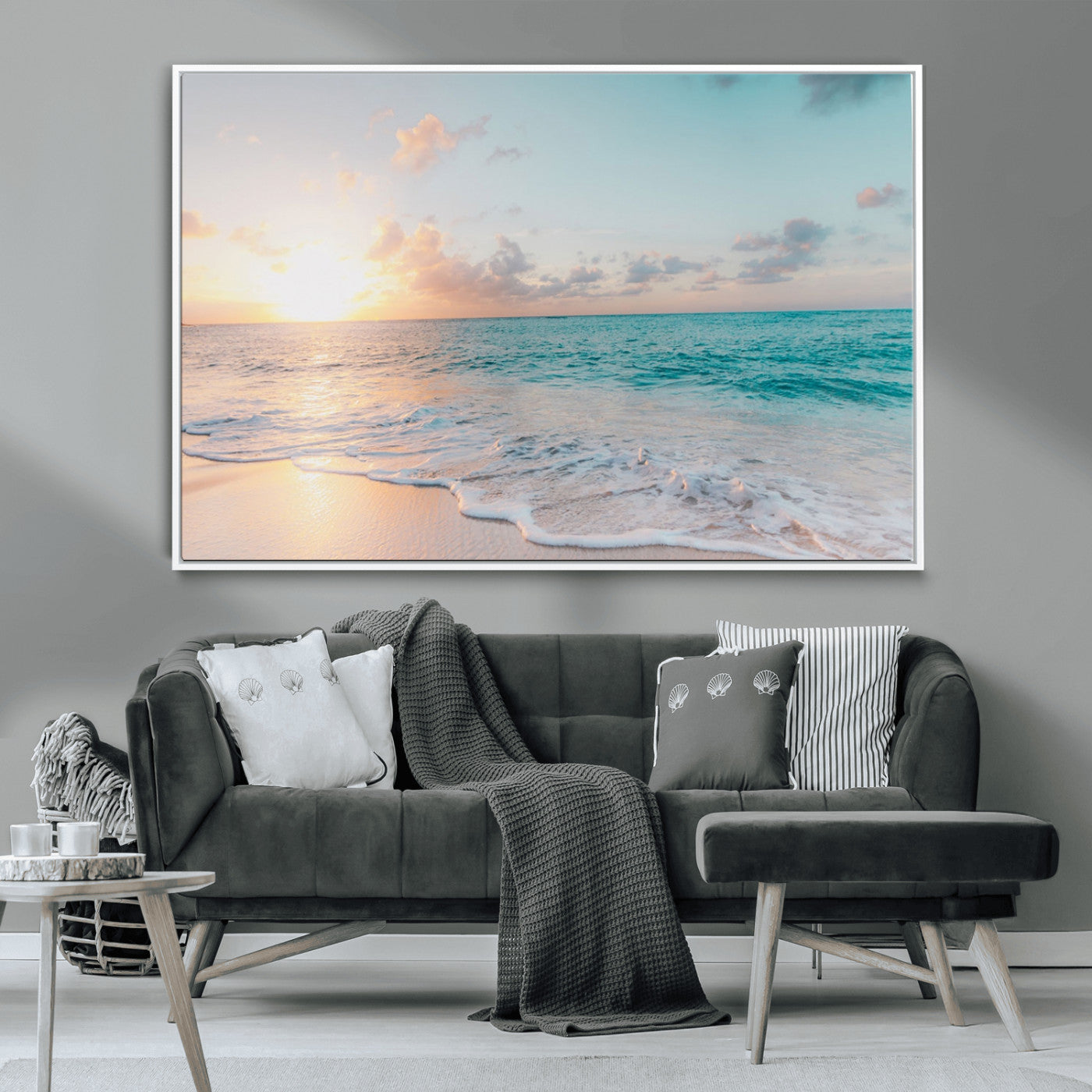 MGV-FC-36X24 - Tranquil Ocean Beach Sunset Canvas Wall Art | 3-Panel Coastal Decor