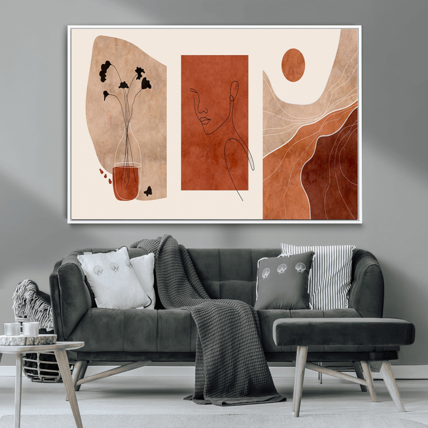 MGV-FC-36X24 - Boho Sunset Mountain Canvas Print, Modern Boho Sunset Mountain Landscape Triptych – Giclée Canvas