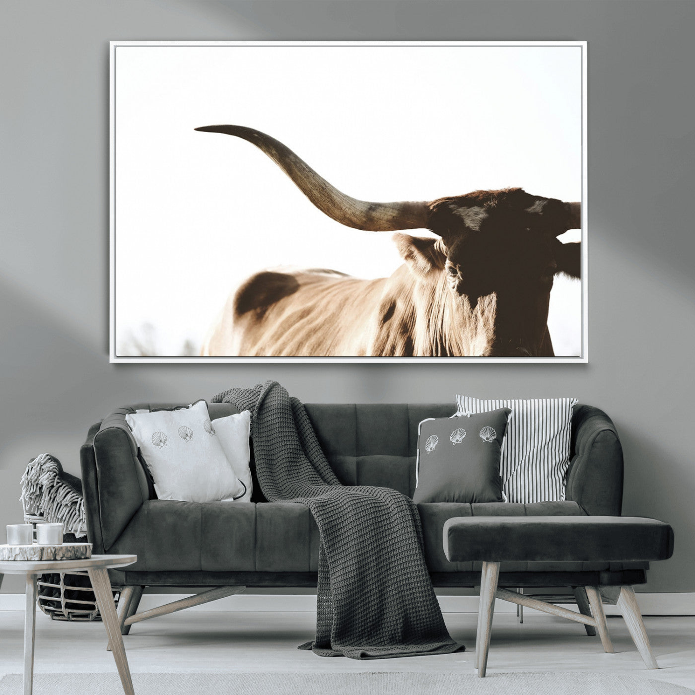 MGV-FC-36X24 - Texas Longhorn Wall Art Canvas Print | 3-Panel Large Longhorn Canvas Print for Living Room, Framed Gallery Wrap Office, Rustic Western Cowboy Decor