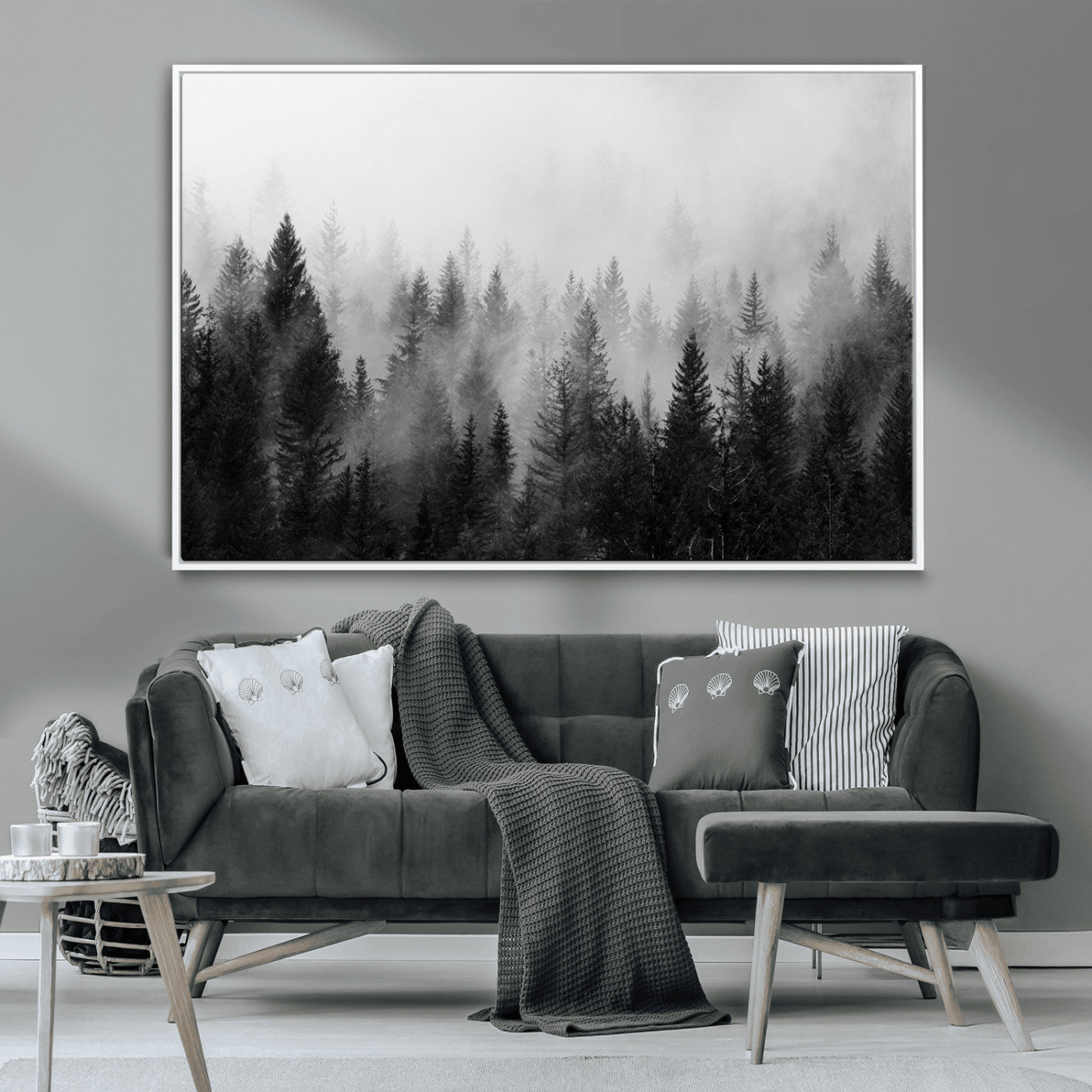 MGV-FC-36X24 - Fogy Forest Canvas Wall Art Print - Mountain Wall Art with Pine Trees and Misty Forest Canvas Print