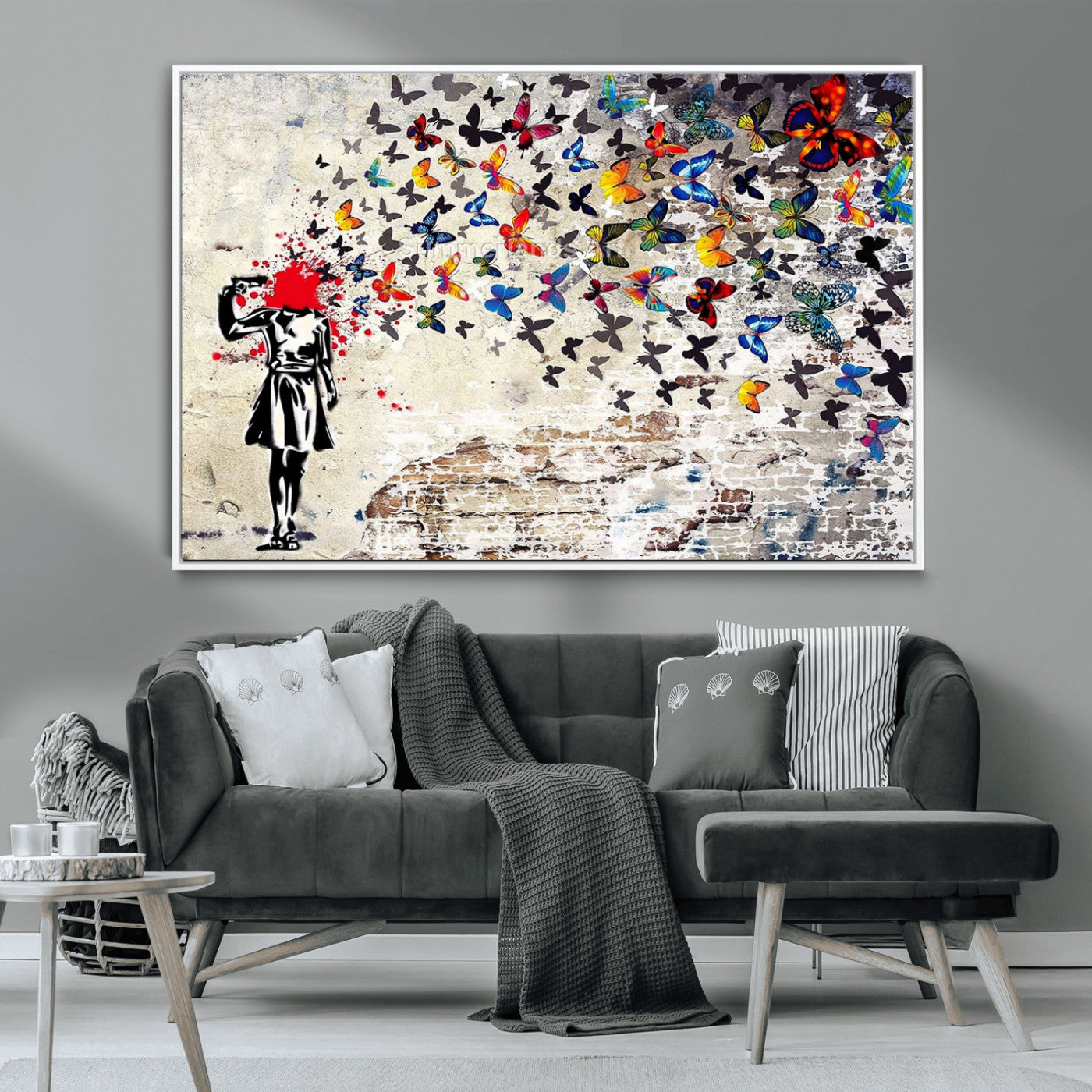 MGV-FC-36X24 - Banksy Art Butterfly Girl Explosion Canvas Art – Vibrant Urban Graffiti for Modern Interiors - Ready to Hang