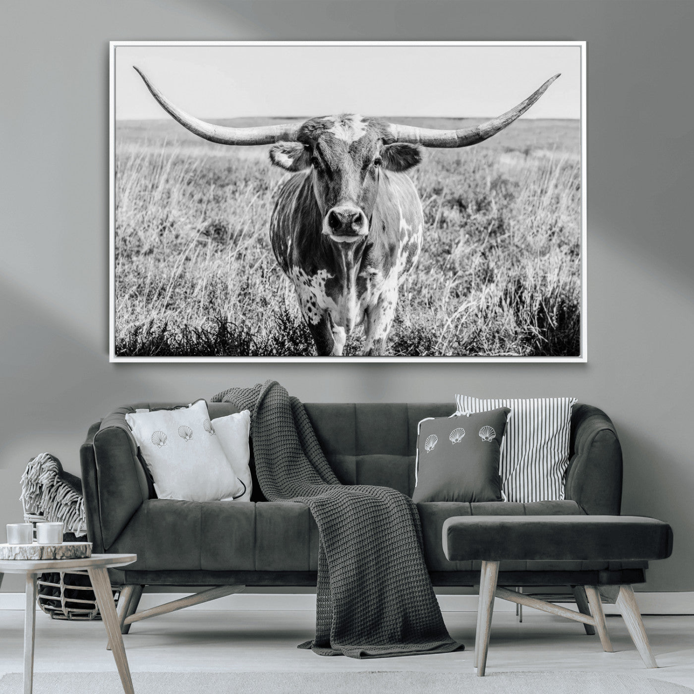 MGV-FC-36X24 - Texas Cow Longhorn Wall Art Canvas Print for Farm House Wall Decor, Farmhouse Wall Art Print