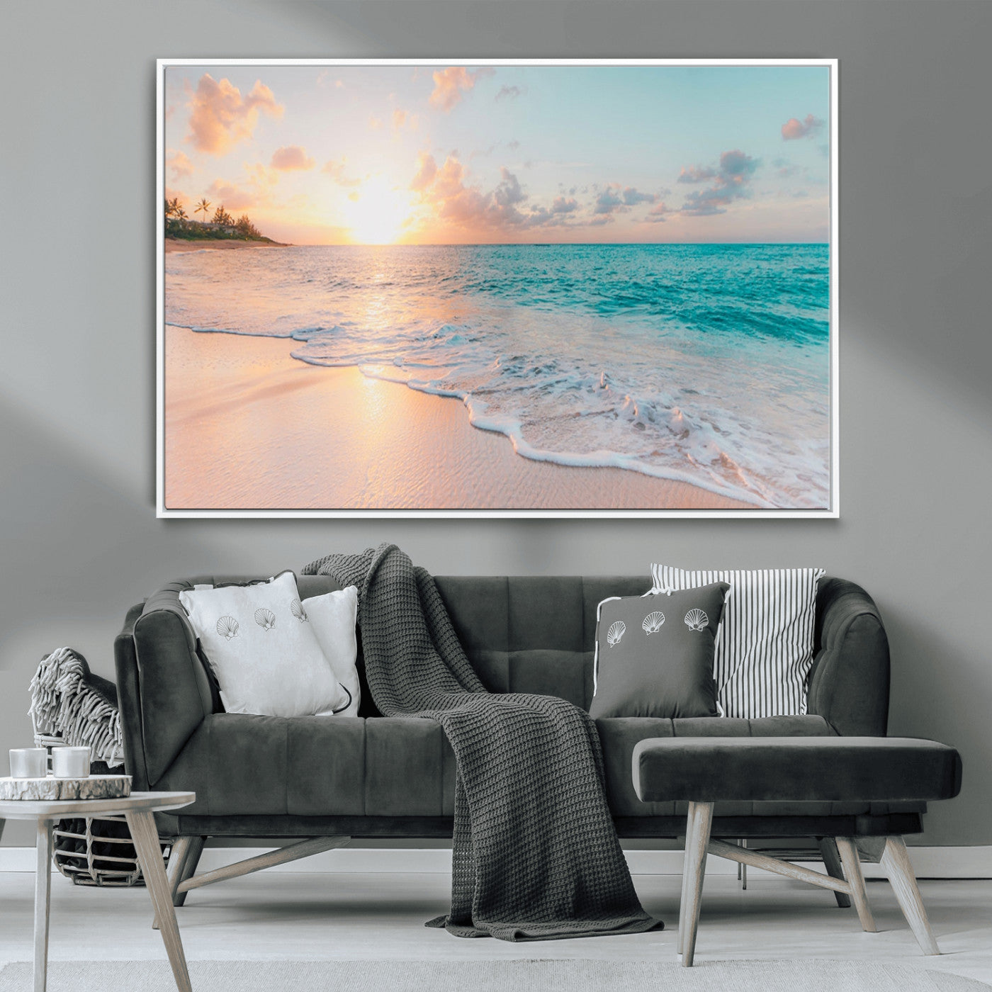 MGV-FC-36X24 - Beach Sunrise Wall Art, Coastal Seascape Canvas Print, Ocean Wave Multi-Panel Giclee, Coastal Sunset Beach Scene for Modern Decor