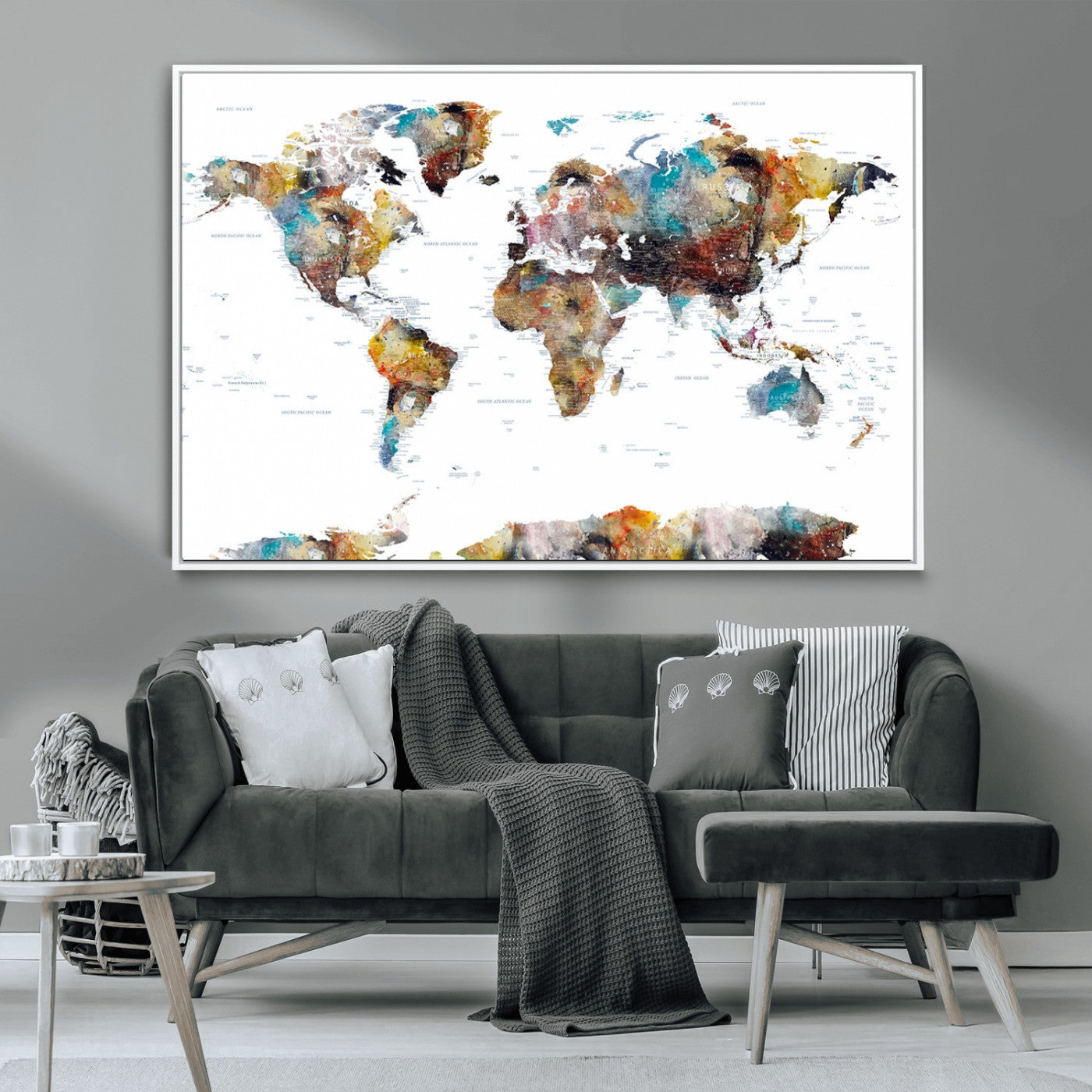 MGV-FC-36X24 - Push Pin World Map Canvas Print – Framed Wall Art for Couples to Track Their Travels – Anniversary