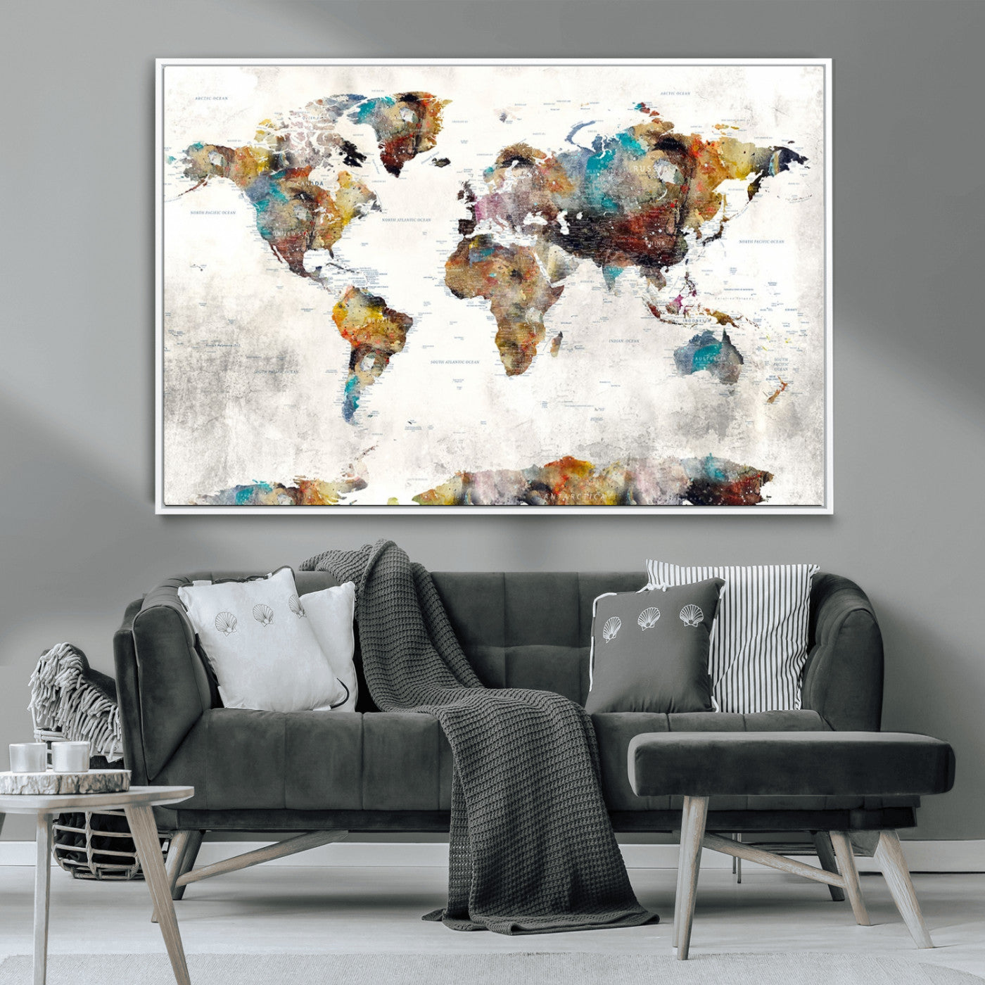 MGV-FC-36X24 - Push Pin World Map Canvas Print – Framed Wall Art for Couples to Track Their Travels – Anniversary