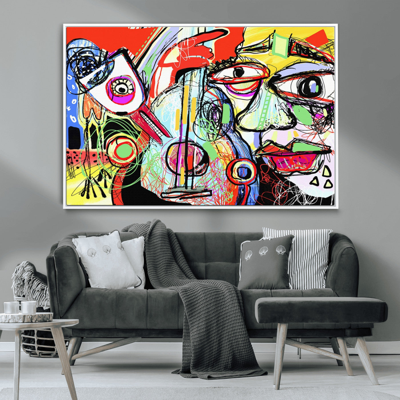 MGV-FC-36X24 - Picasso Style Art Abstract Canvas Wall Art Print , Colorful Abstract Artwork