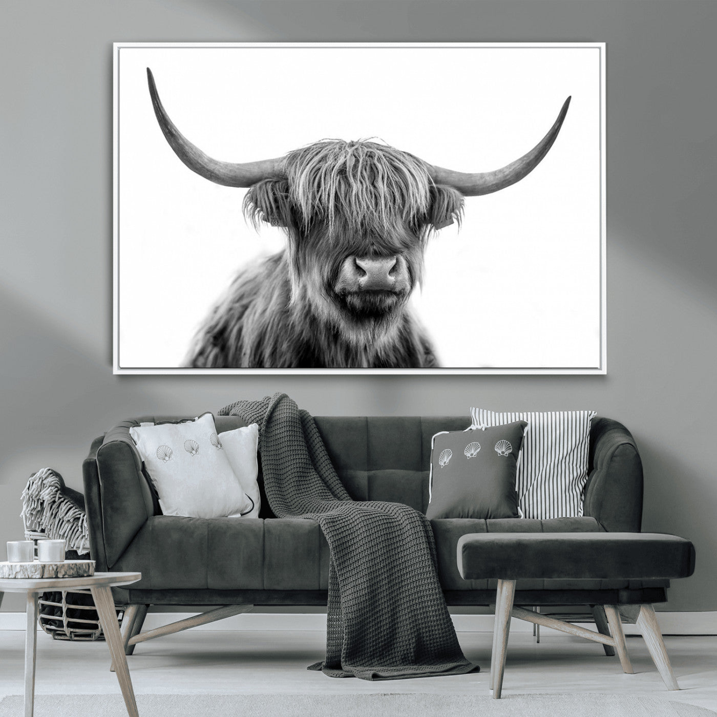 MGV-FC-36X24 - Scottish Highland Cow Cattle Art Print Wall Art Canvas Print for Farmhouse Decor, Framed Scottish