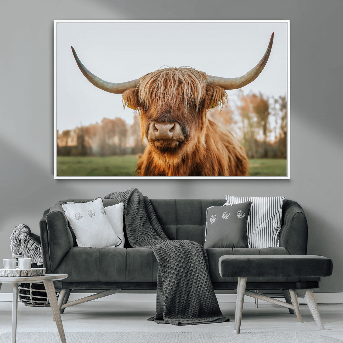 MGV-FC-36X24 - Highland Cow Animal Scottish Cattle Art Print Farmhouse Wall Art Canvas Print
