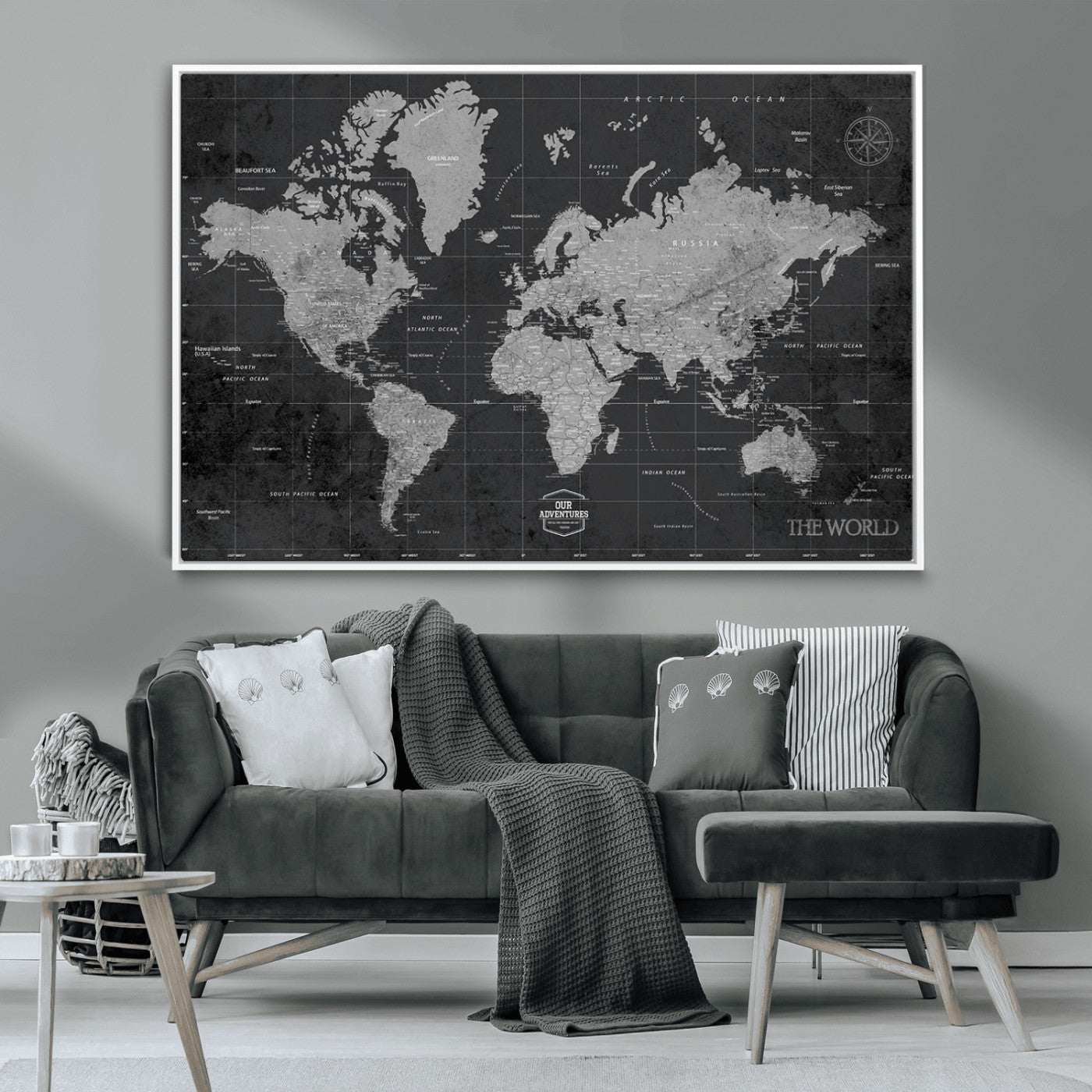 MGV-FC-36X24 - Push Pin World Map Canvas Print – Framed Wall Art for Couples to Track Their Travels – Anniversary