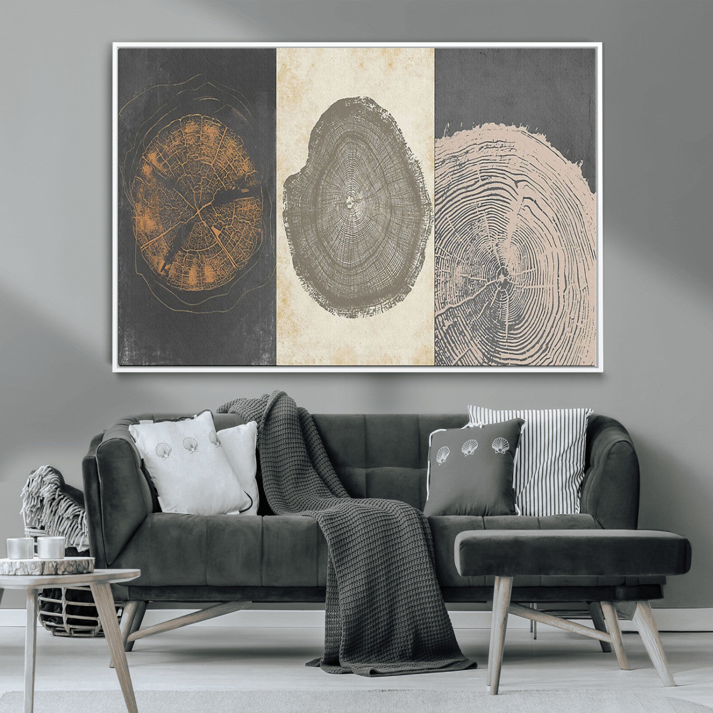 MGV-FC-36X24 - Boho Tree Ring Wall Art, Modern Minimalist Wood Grain Canvas, Tree Slice for Rustic Decor, Farmhouse Decor Giclee Canvas Print, Tree Ring Canvas Set