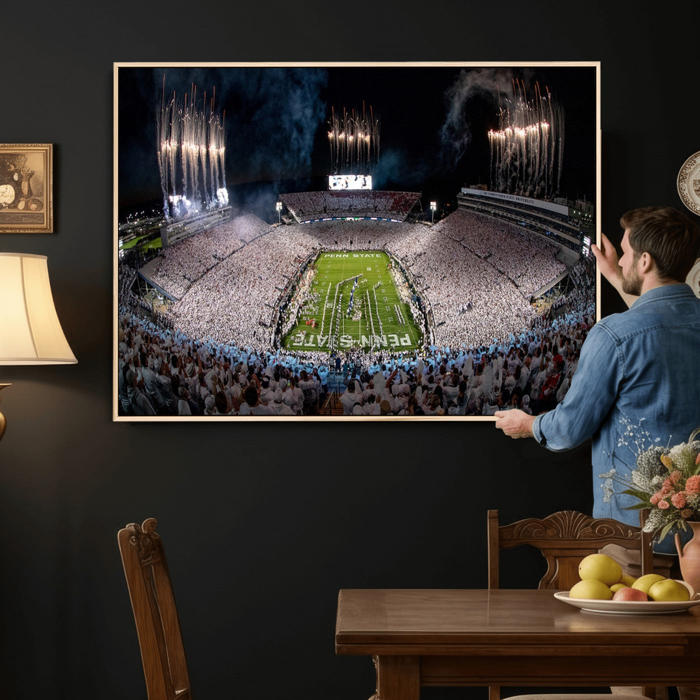 11391-MGV-CV-36X24 - Penn State Football Wall Art Canvas Print – Framed Stadium Game Day Sports Team Spirit Artwork for Home, Office