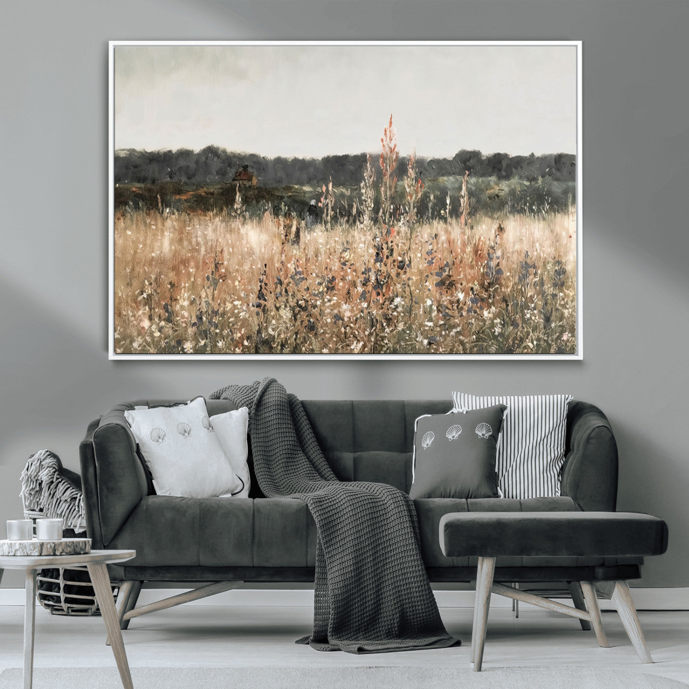 MGV-FC-36X24 - Abstract Wildflower Art Field Landscape Oil Painting Print, Country Field Wall Art - Framed Ready to Hang