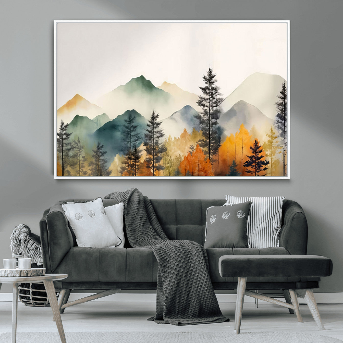 MGV-FC-36X24 - Abstract Watercolor Mountains and Trees Autumn Wall Art, Mountains and Trees Autumn Wall Art Canvas