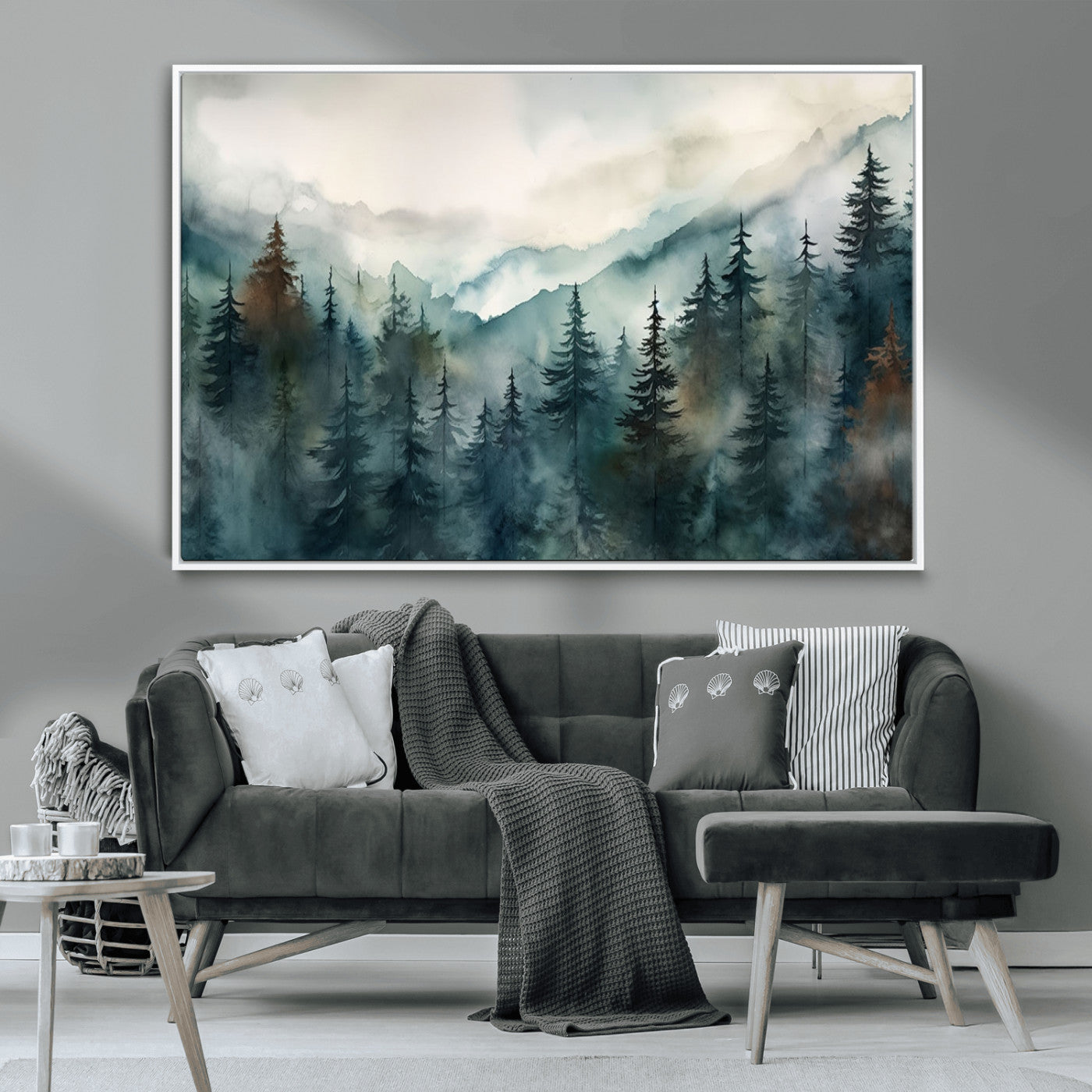 48468-MGV-CV-36X24-Serenity Forest Wall Art Canvas | Foggy Mountain Landscape Canvas Print for Living Room or Office | Nature-Inspired Woodland Decor