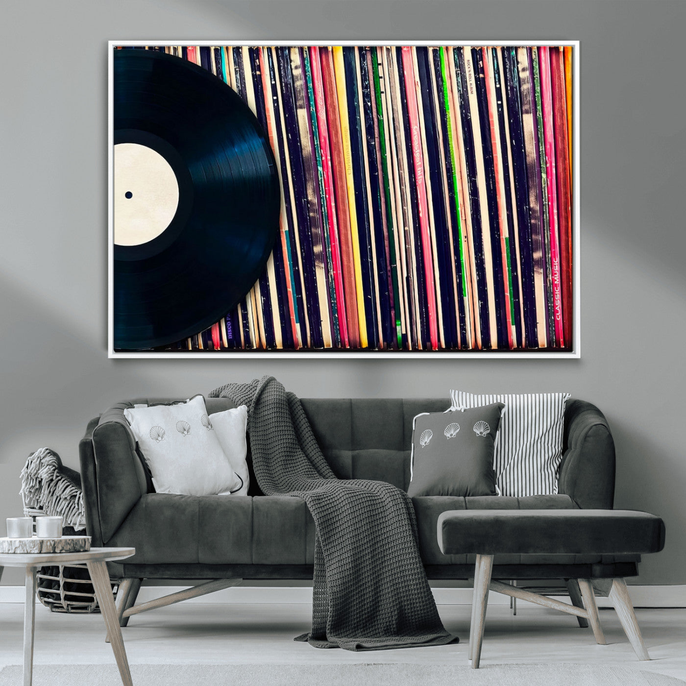MGV-FC-36X24 - Vinyl Record and Album Collection Canvas Wall Art - Retro Music Decor for Living Room, Vintage Vinyl Lover’s Set