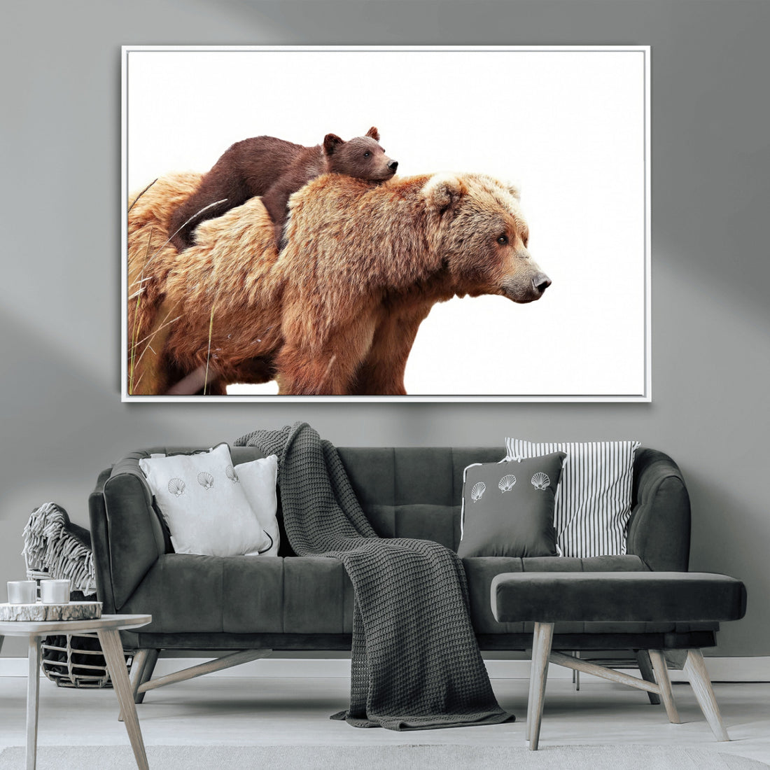 Mother and Baby Bear Canvas Wall Art | Adorable Wildlife Animal Print for Rustic Decor