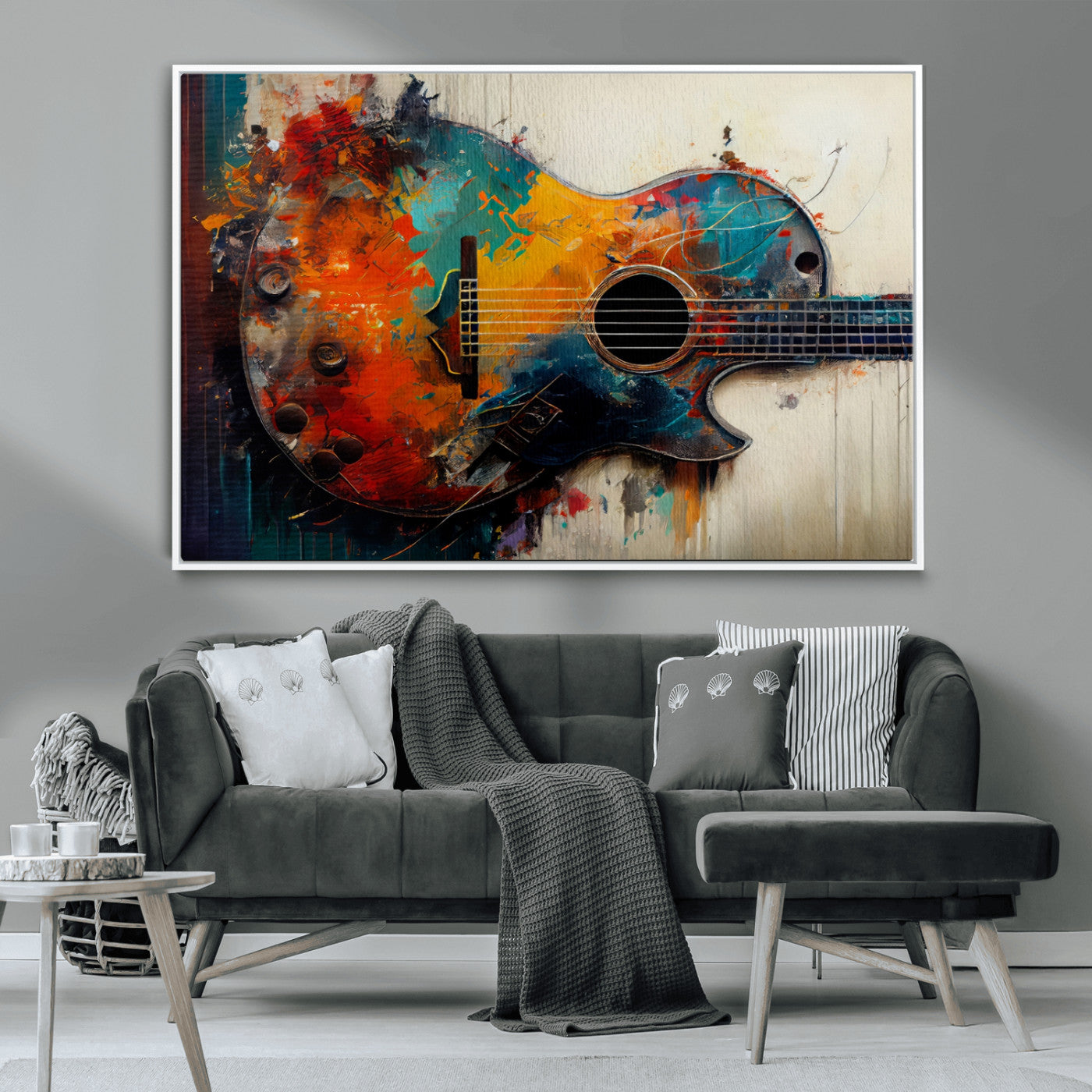 MGV-FC-36X24 - Abstract Guitar Wall Art Canvas | Vibrant Music-Inspired Art for Living Room or Studio | Colorful Music Decor Canvas Print