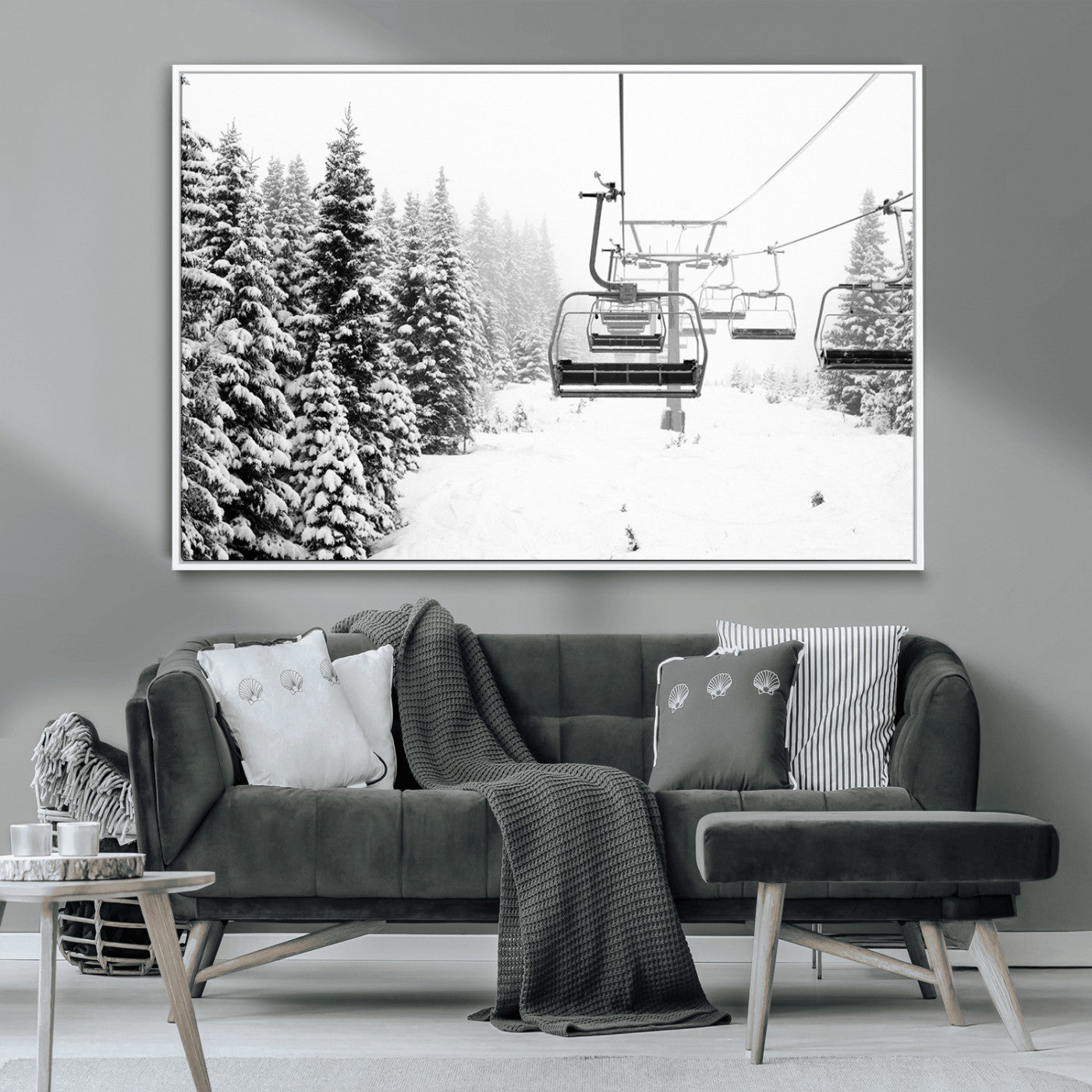 MGV-FC-36X24 - Ski Wall Art - Ski Lift Wall Art Canvas Print Snow Covered Spruce Trees Winter Wall Art Ski Skier Gift Ski Resort Canvas Wall Art
