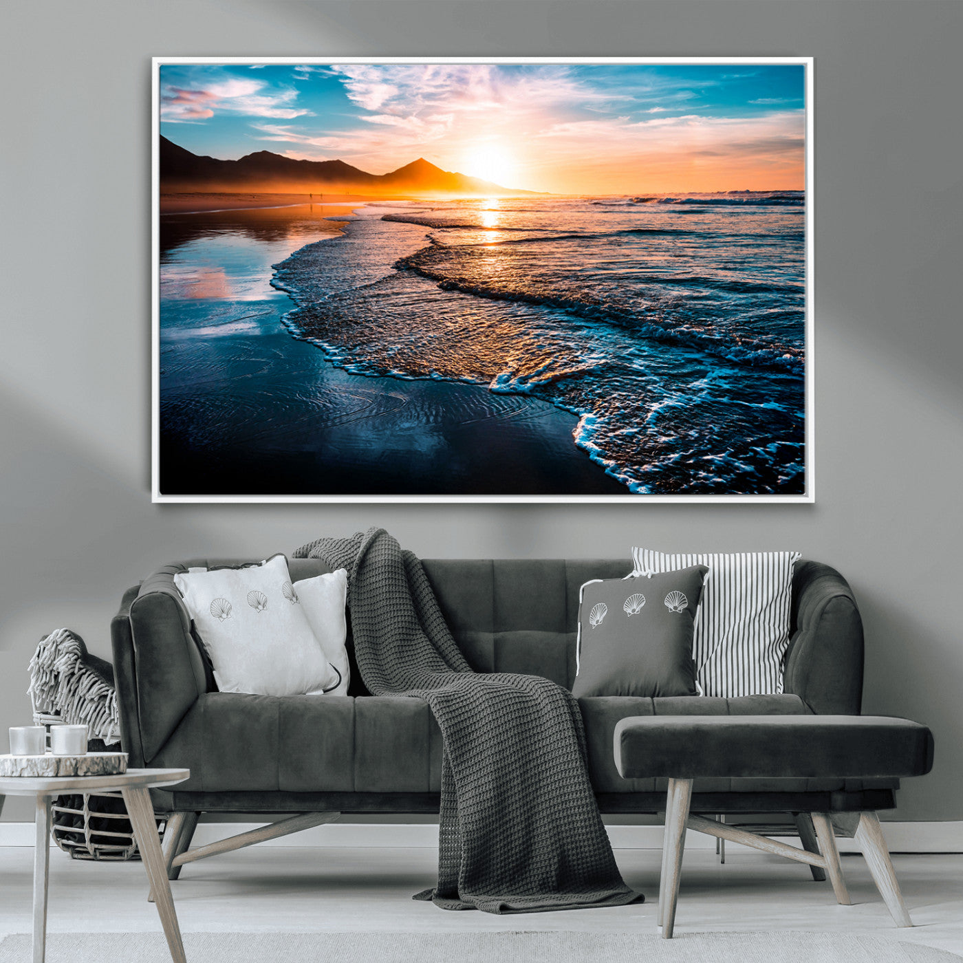 MGV-FC-36X24 - Beach Ocean Sunset on the Sea Wall Art Canvas, Beach Ocean Sunset Canvas Print
