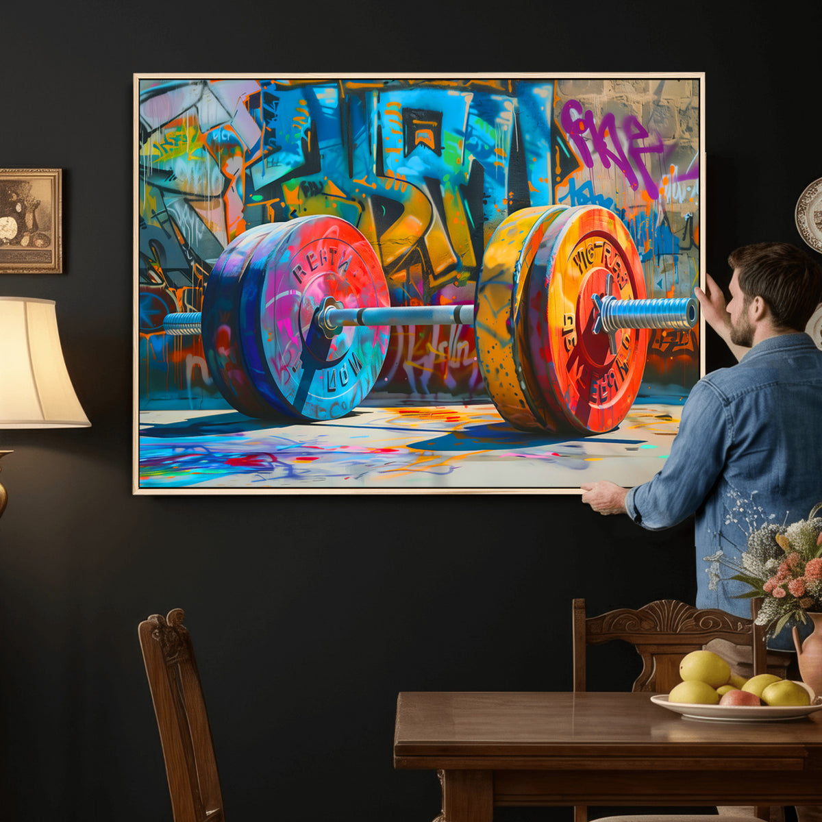 70871-MGV-CV-36X24 - Fitness Gym Barbell Graffiti Wall Art Canvas Print