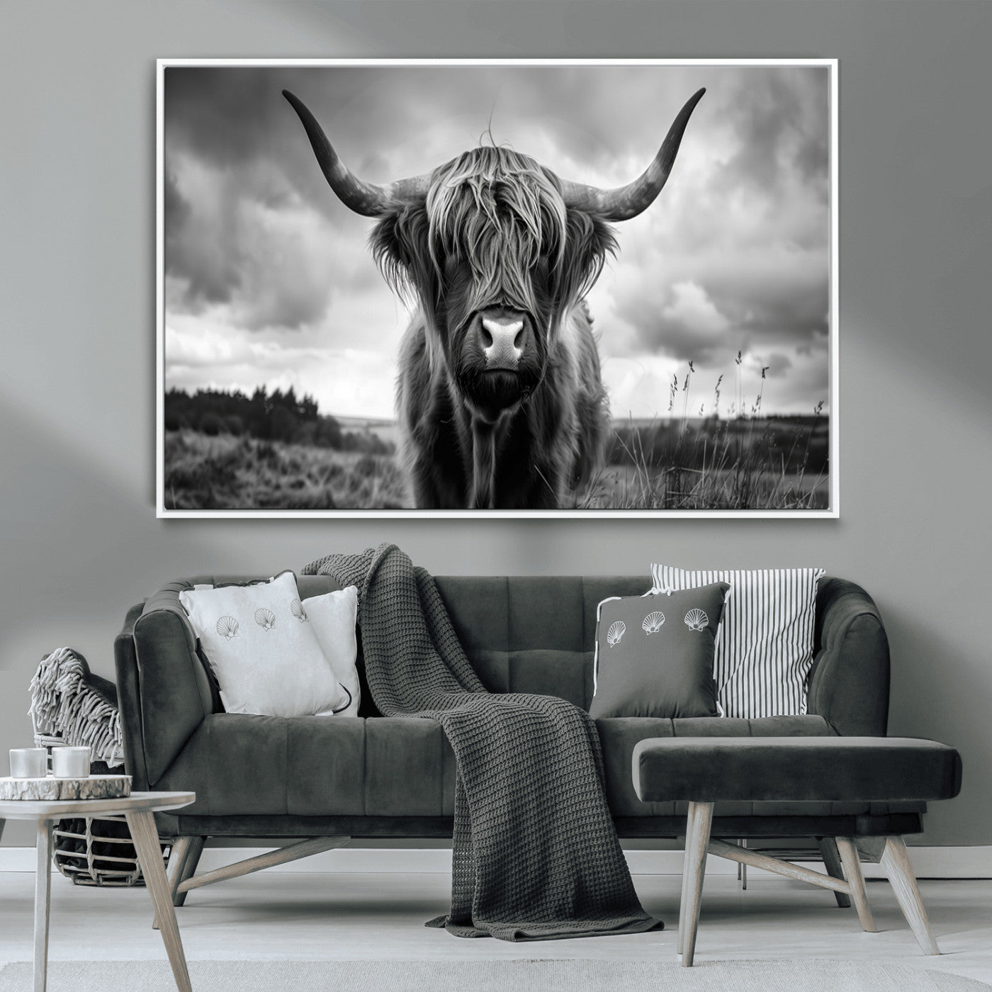 MGV-FC-36X24 - Scottish Cow Wall Art Canvas Print | Longhorn Wall Art | Bighorn Animal Wall Art