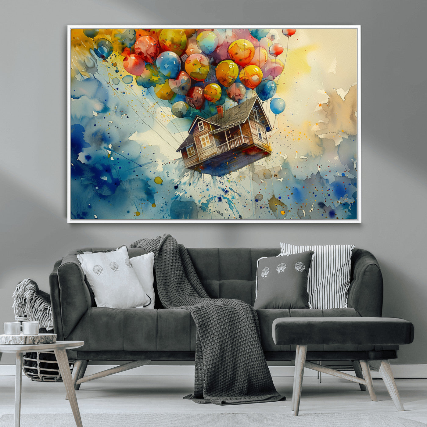 MGV-FC-36X24 - UP-Inspired Floating House with Balloons Canvas Art – Colorful 3-Panel Wall Decor for Living Room,
