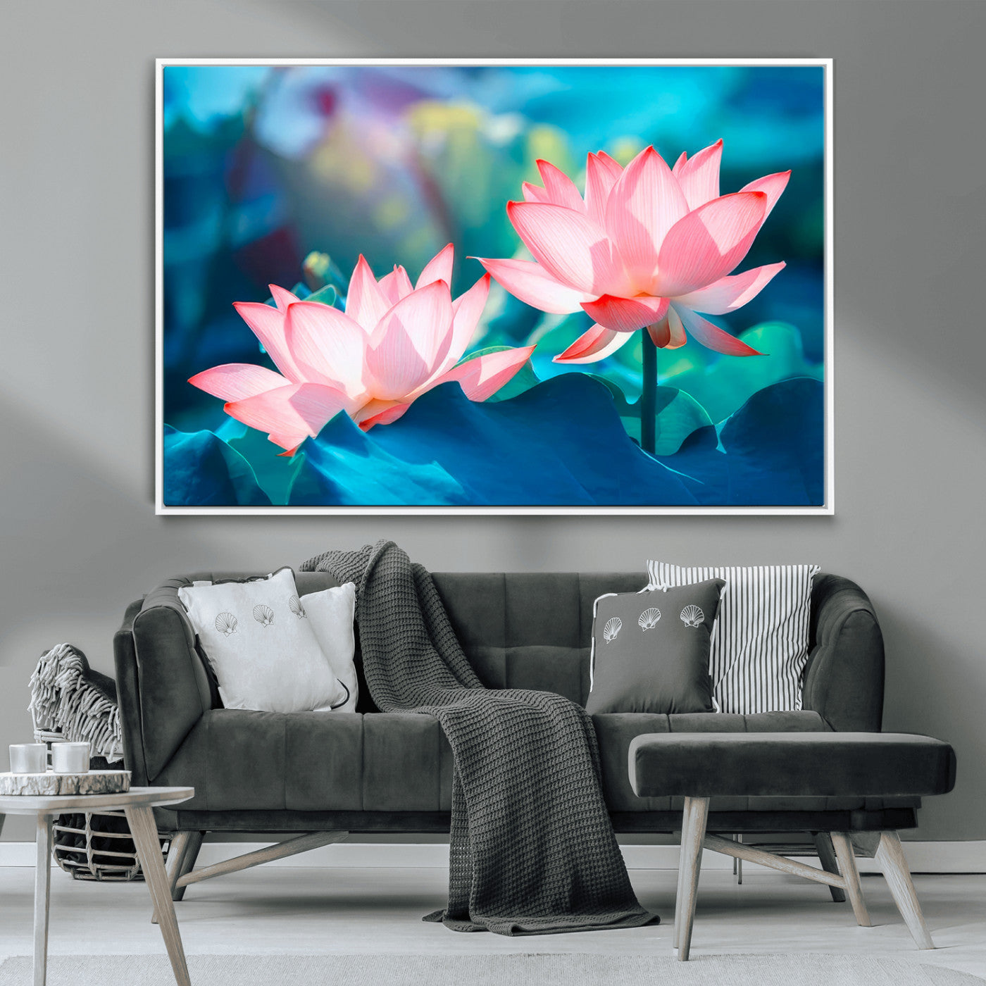 MGV-FC-36X24 - Pink Lotus Flower Canvas Wall Art | Vibrant Floral Wall Decor for Living Room, Office, or Bedroom | Large Botanical Art