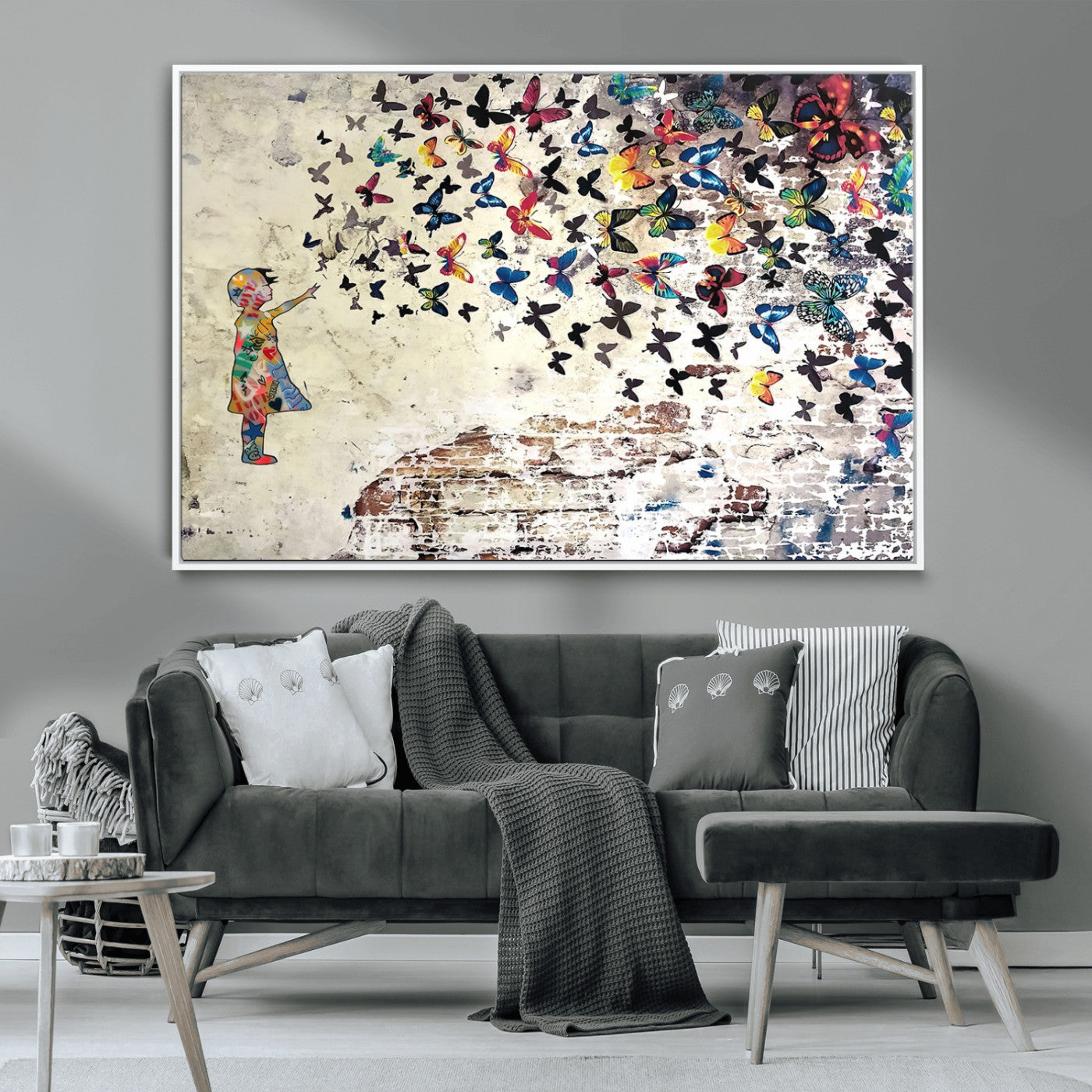 MGV-FC-36X24 - Banksy Wall Art - Banksy Girl Butterfly Graffiti Wall Art Canvas Print - Butterfly Girl and Freedom Flight - Vibrant Street Art Print