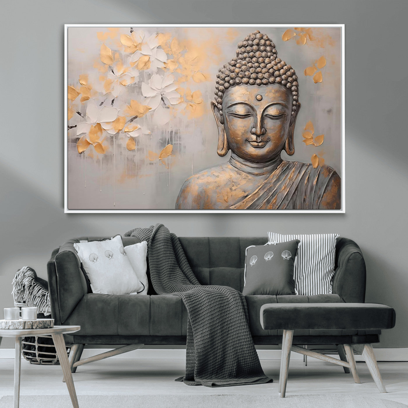 MGV-FC-36X24 - Abstract Buddha Statue Wall Art Canvas Print - Modern Meditation Decor for Living Room, Office, Yoga Studio Decor