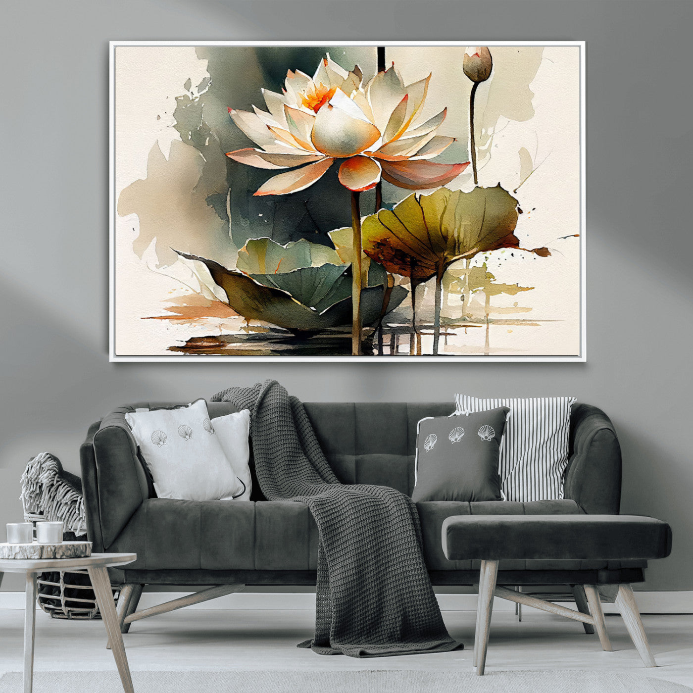 MGV-FC-36X24 - Lotus Flower Watercolor Canvas Print – A Symbol of Serenity and Growth, Captured in Soft Watercolors – Contemporary Wall Art for Tranquil Spaces