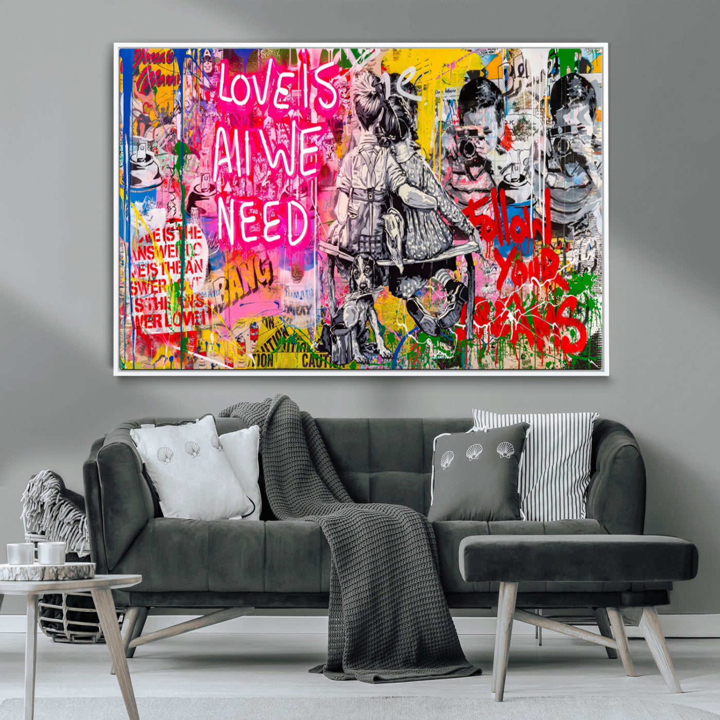 MGV-FC-36X24 - Follow Your Dreams & Love is All We Need Graffiti Street Art Triptych | 3-Panel Colorful Urban Wall Art for Living Room, Office, Loft Graffiti Wall Art Print