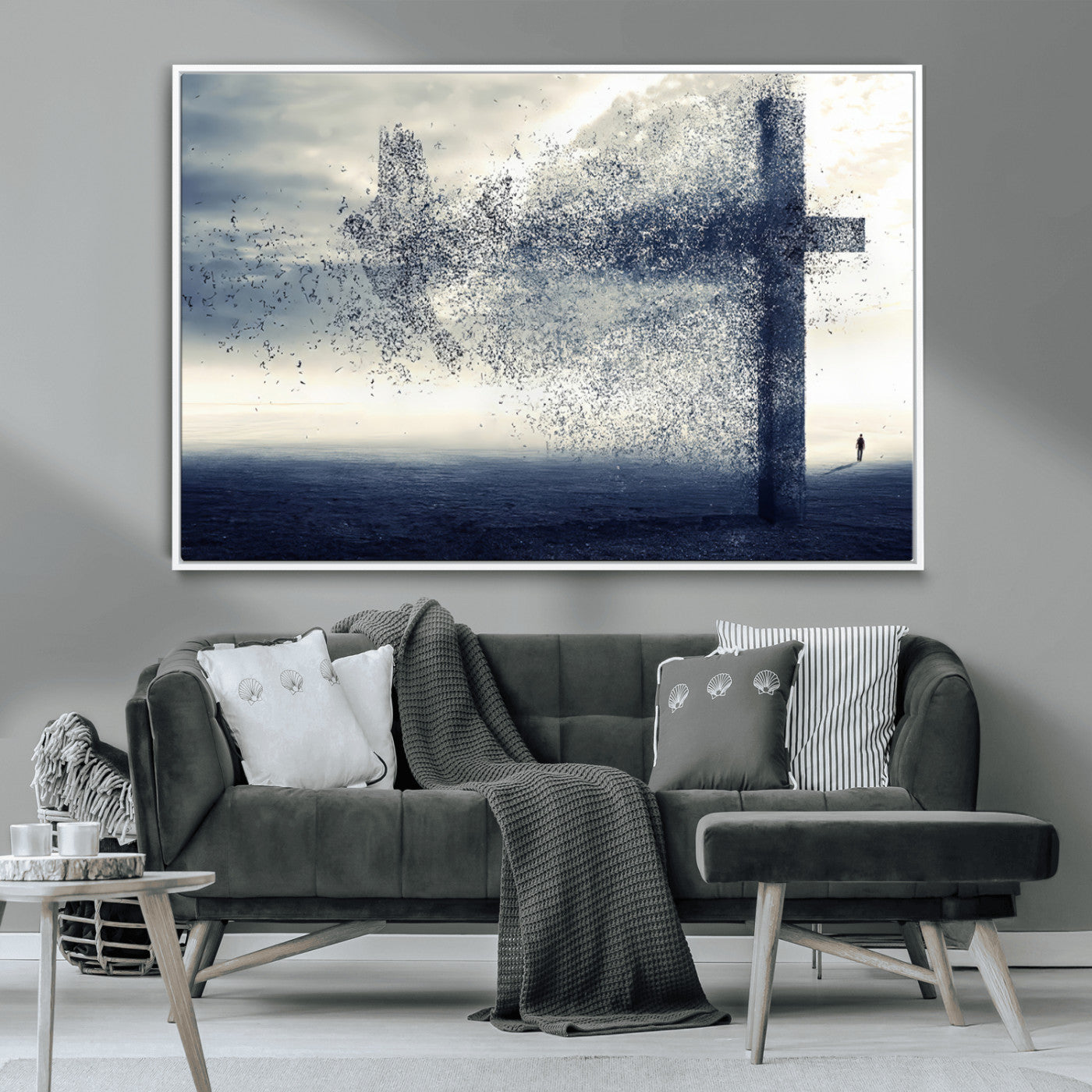 MGV-FC-36X24 - Jesus and the Fading Cross Wall Art Print – Symbol of Faith, Christian Wall Art Canvas Print, Framed and Ready to Hang