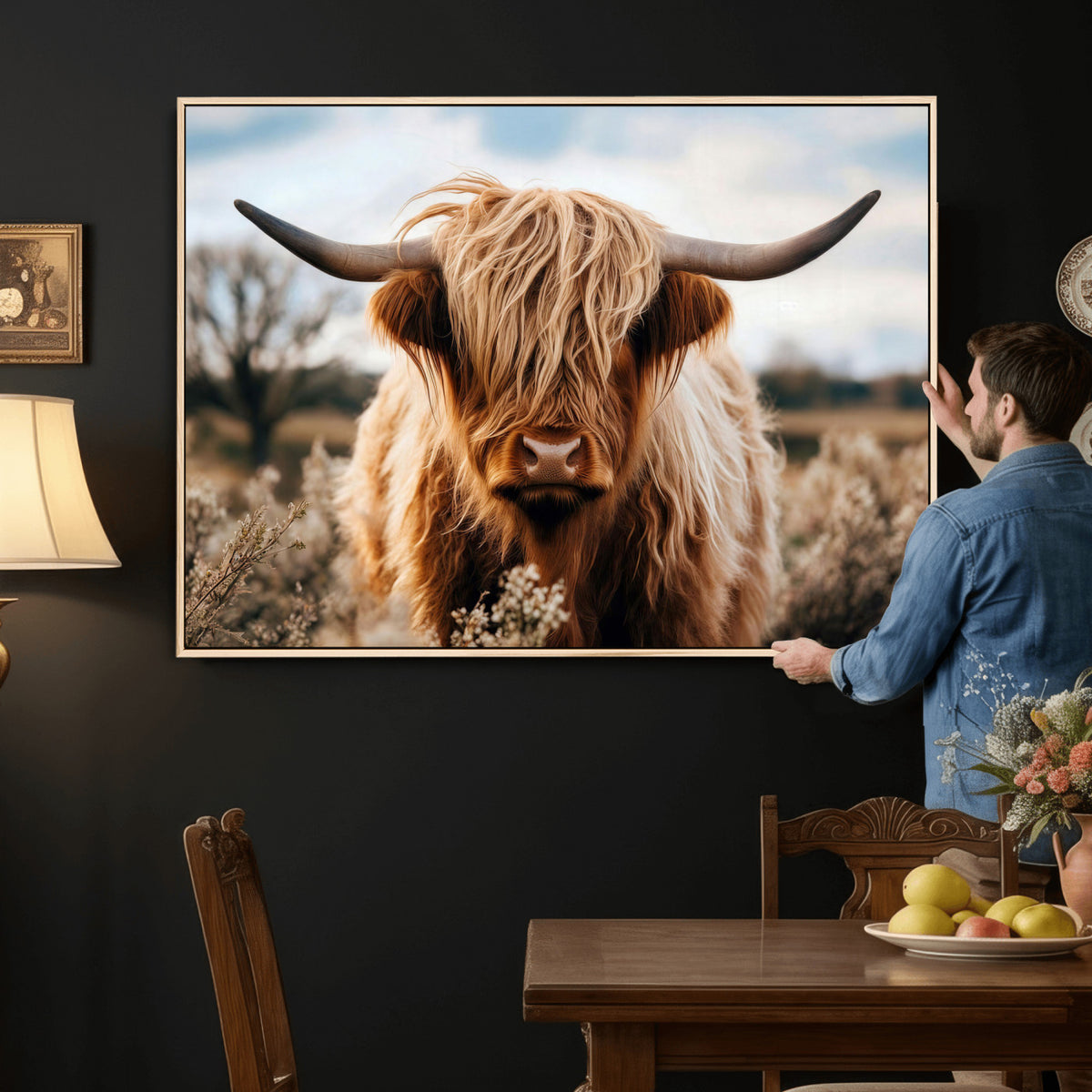 55903-_Poster-30x20 - Scottish Cow Longhorn Wall Art Canvas Print