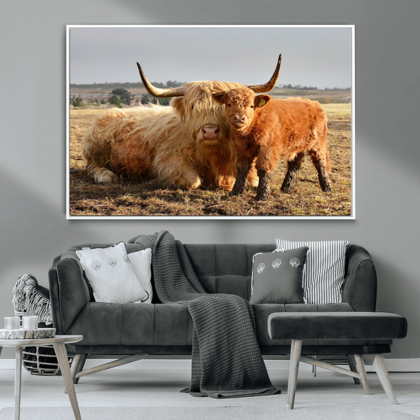 MGV-FC-36X24 - Highland Cow Canvas Wall Art Animal Print for Farm House Decor