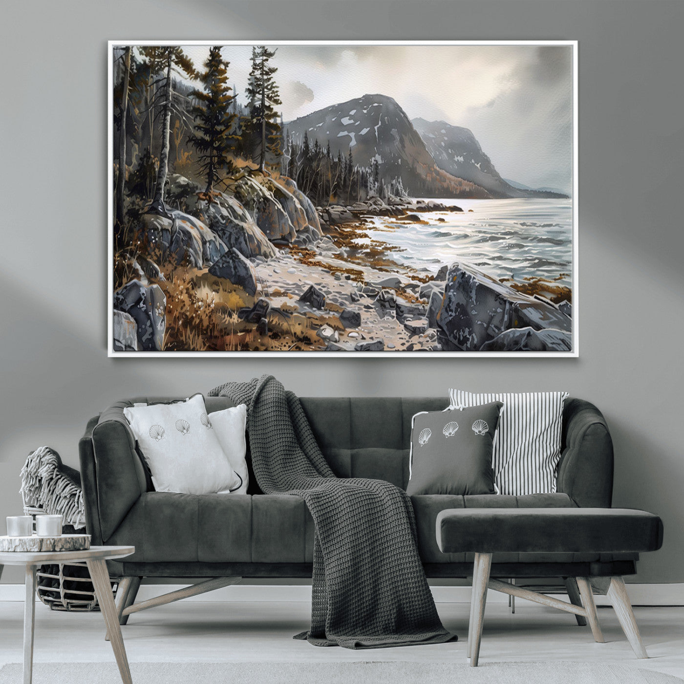 -Serene Coastal View of Acadia National Park - Stunning 3-Panel Wall Art Canvas Print, Framed, Ready