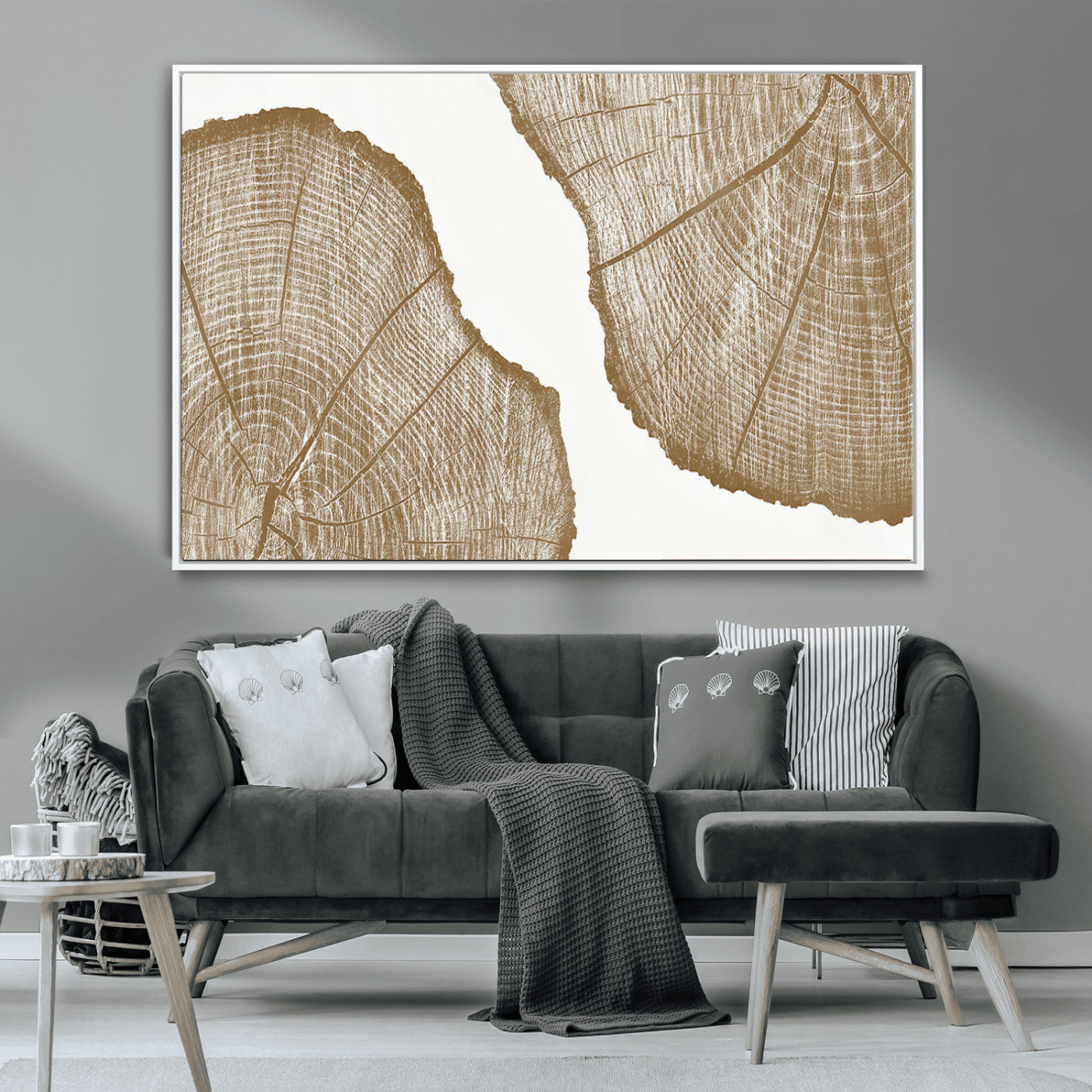 -Rustic Brown Tree Ring Wall Art Canvas Print – Framed and Ready to Hang – Elegant Nature-Inspired