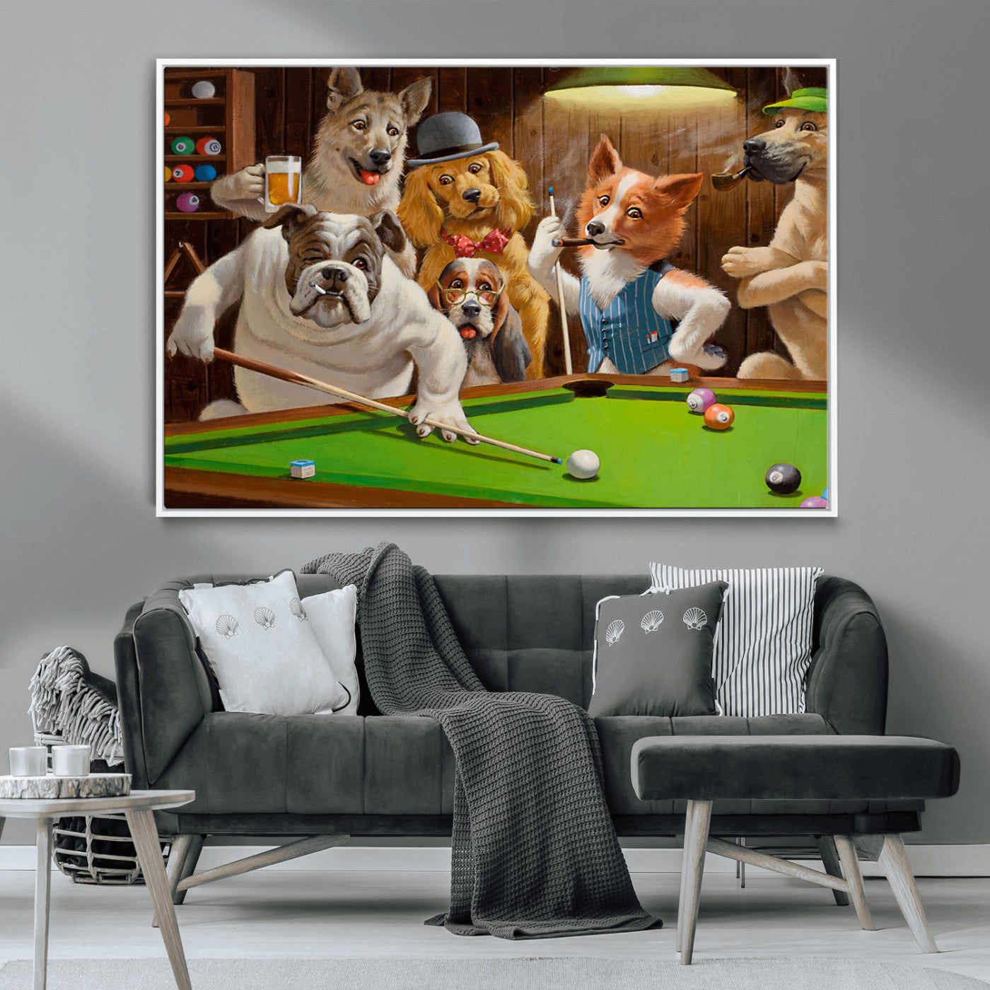 MGV-FC-36X24 - Dogs Playing Pool Canvas Wall Art Funny Gifts Dog Print
