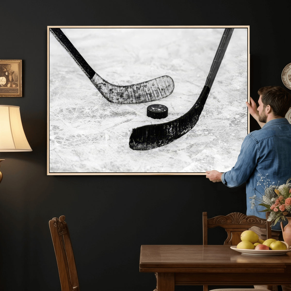 82900-MGV-CV-36X24 - Winter Ice Hockey Sport Canvas Wall Art Print, Hockey Wall Decor
