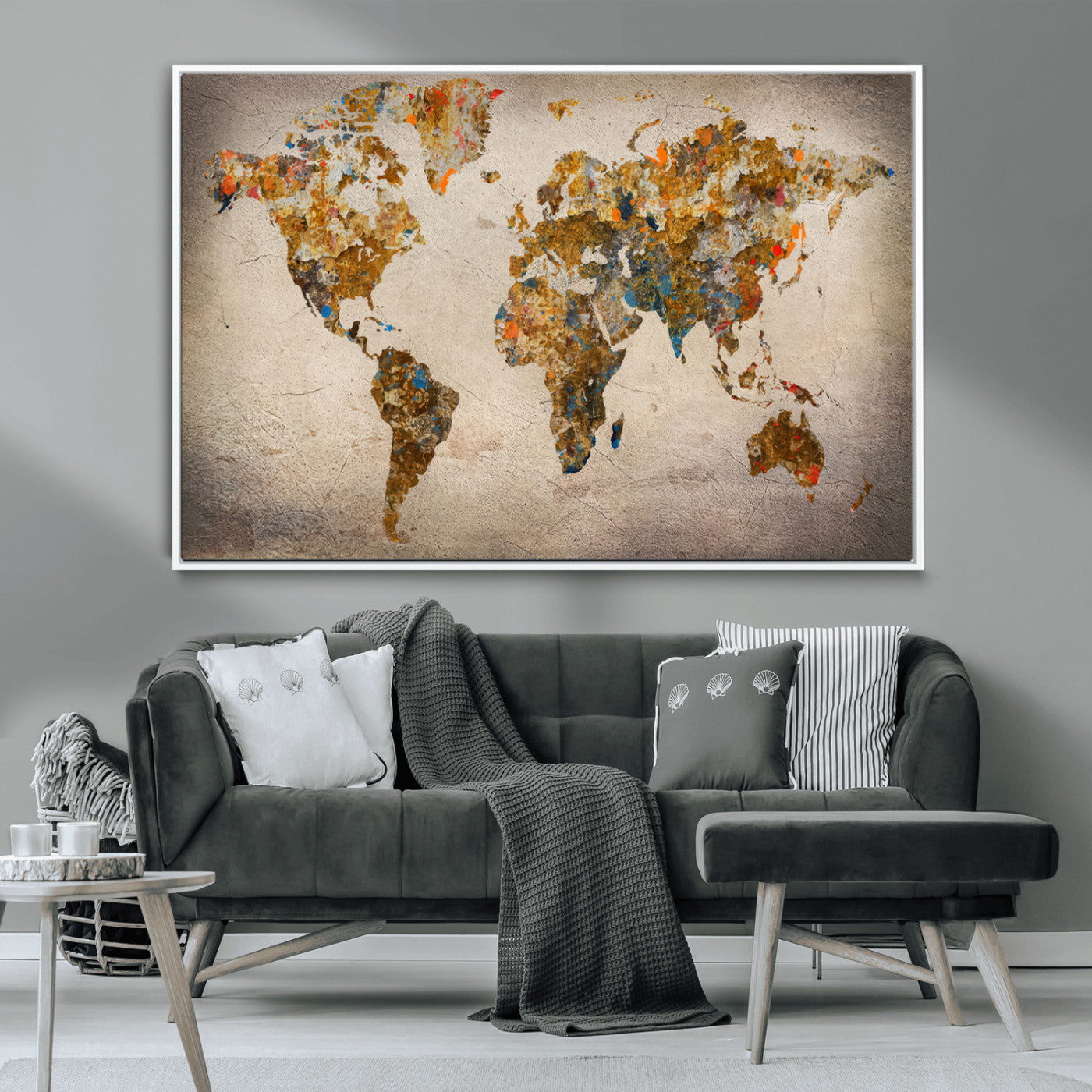 MGV-FC-36X24 - Push Pin World Map Canvas Print – Framed Wall Art for Couples to Track Their Travels – Anniversary